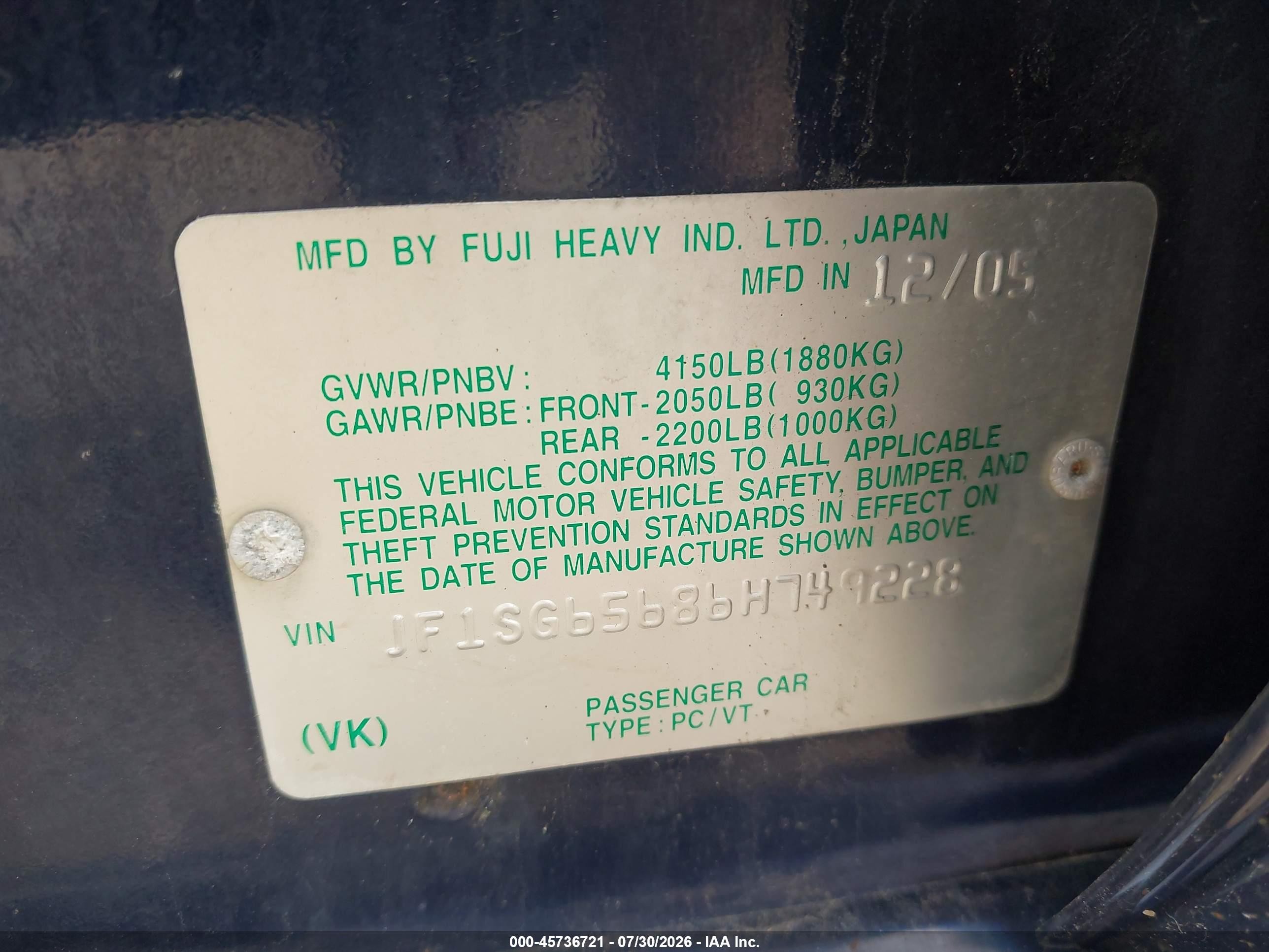 2006 Subaru Forester 2.5x Dark Blue vin: JF1SG65686H749228