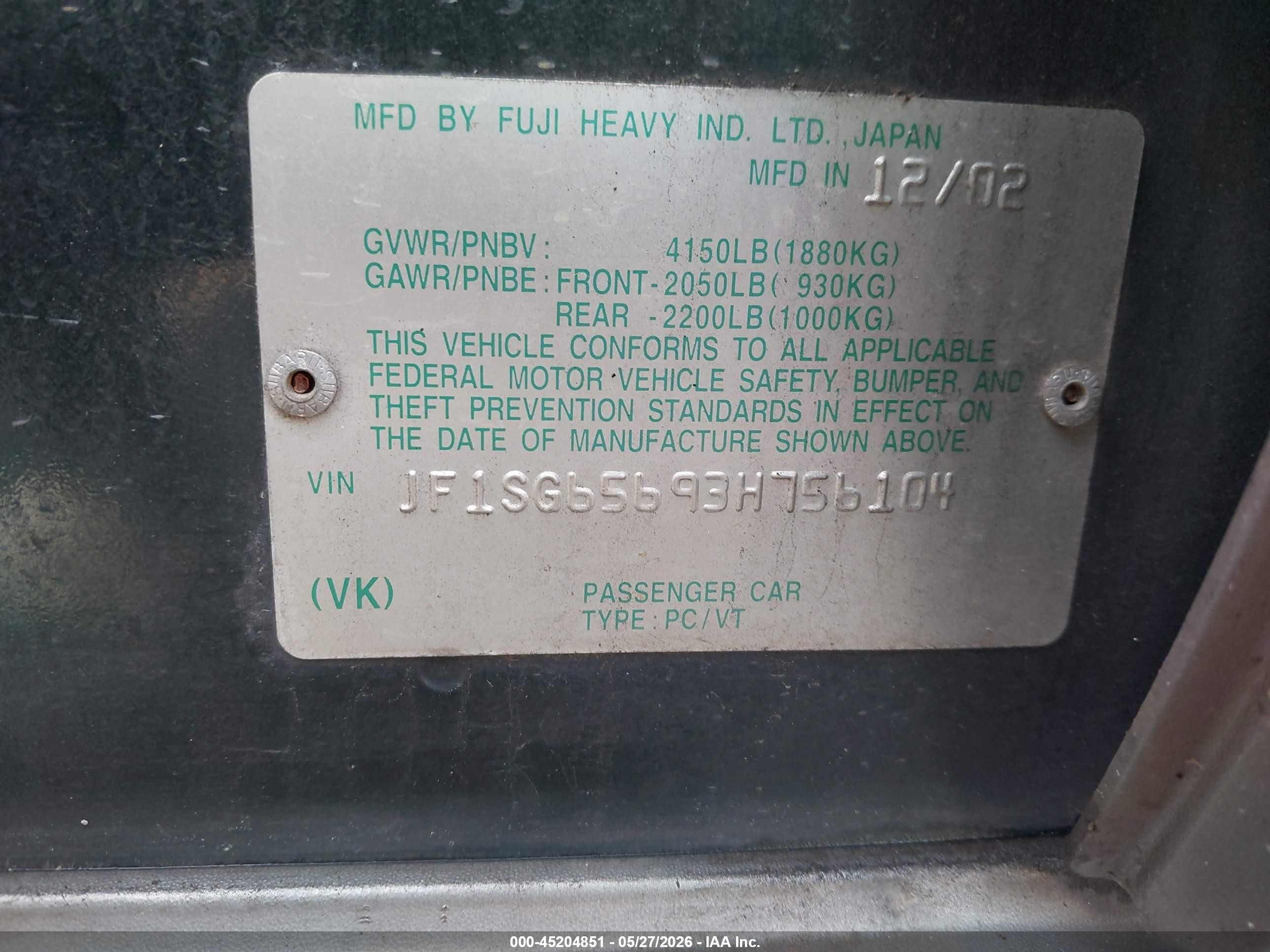 2003 Subaru Forester Xs Green vin: JF1SG65693H756104