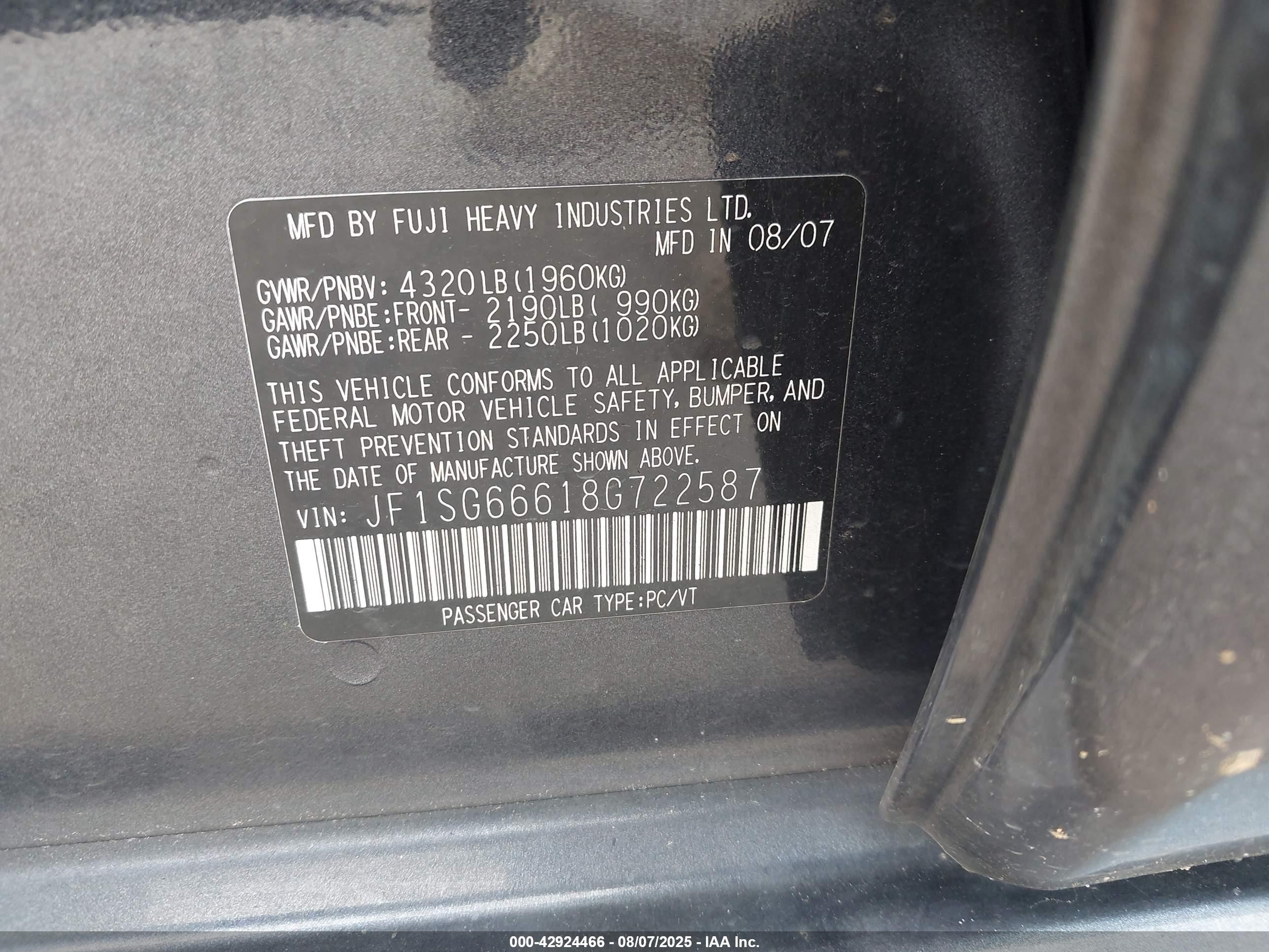 2008 Subaru Forester Sports 2.5xt Gray vin: JF1SG66618G722587