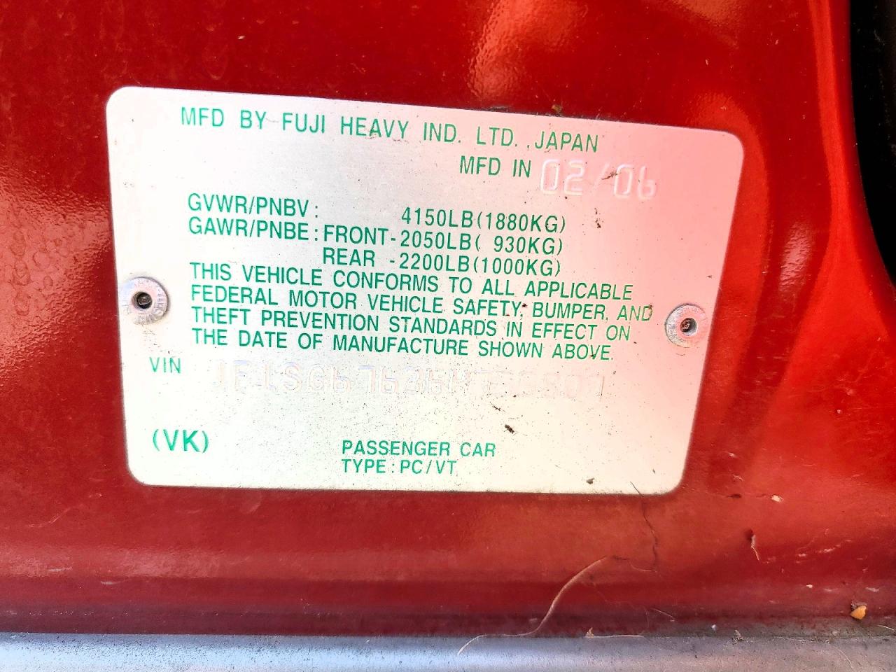 2006 Subaru Forester 2.5x Ll Bean Red vin: JF1SG67636H755807