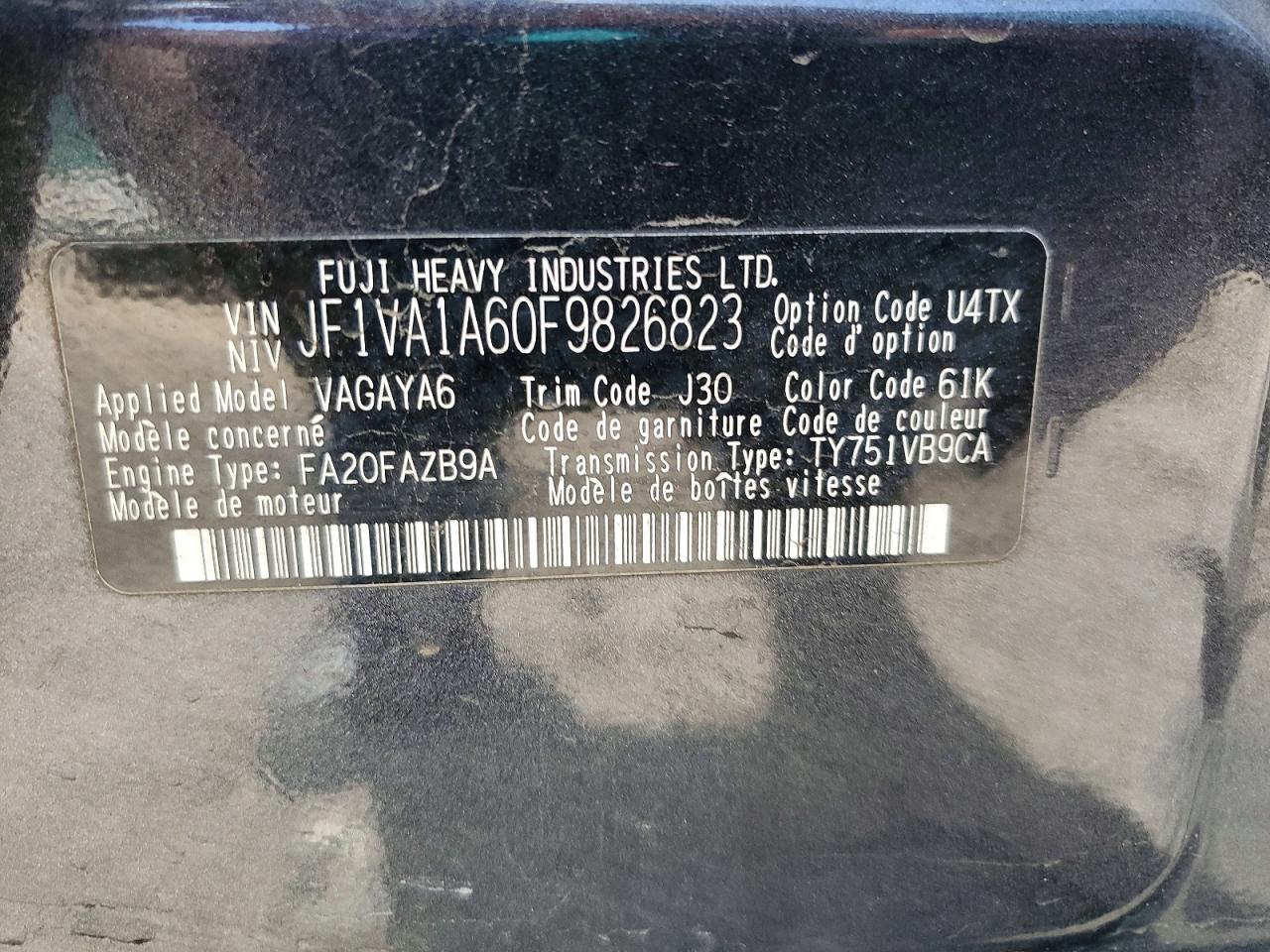 2015 Subaru Wrx Gray vin: JF1VA1A60F9826823