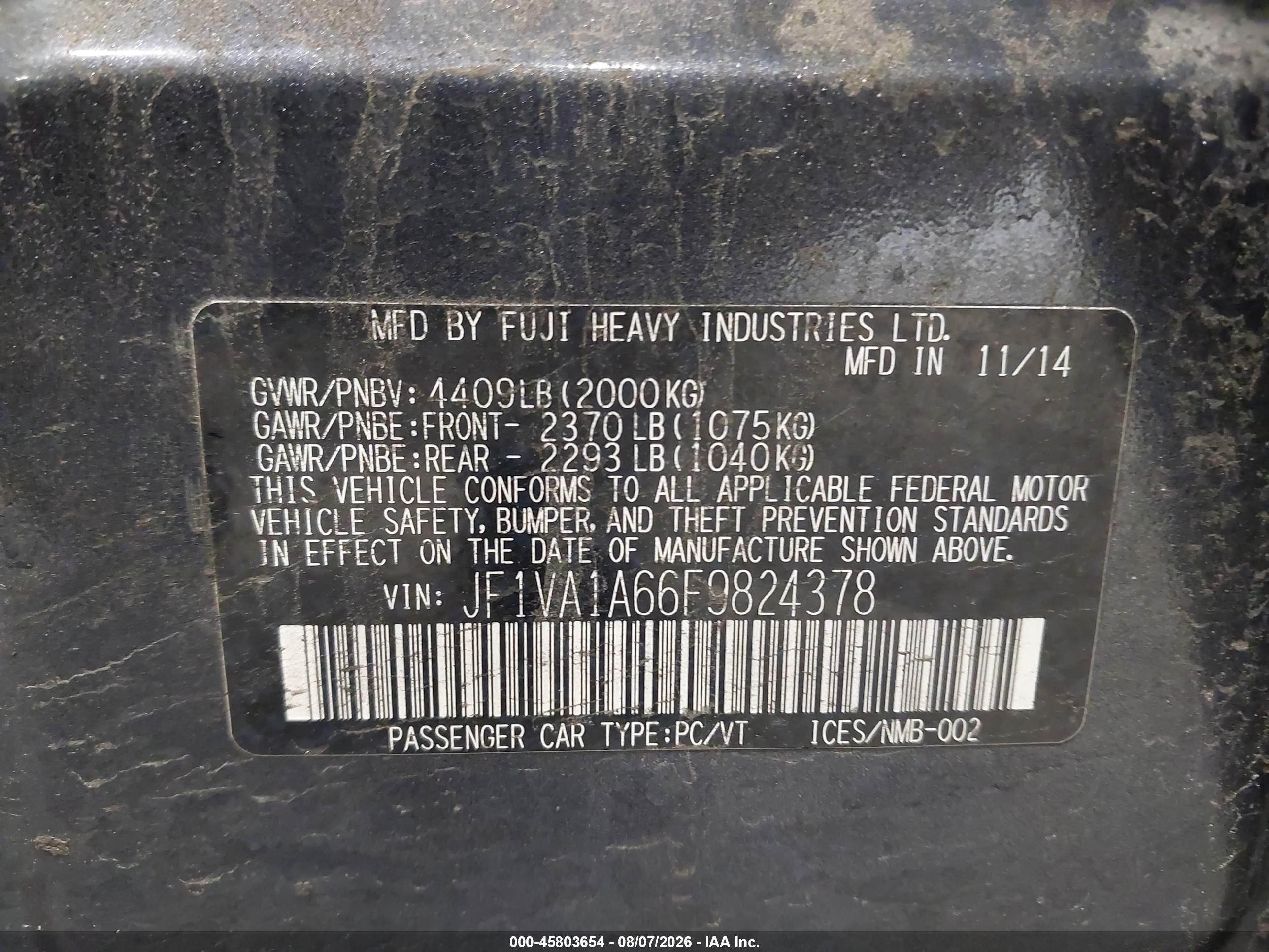 2015 Subaru Wrx   Gray vin: JF1VA1A66F9824378