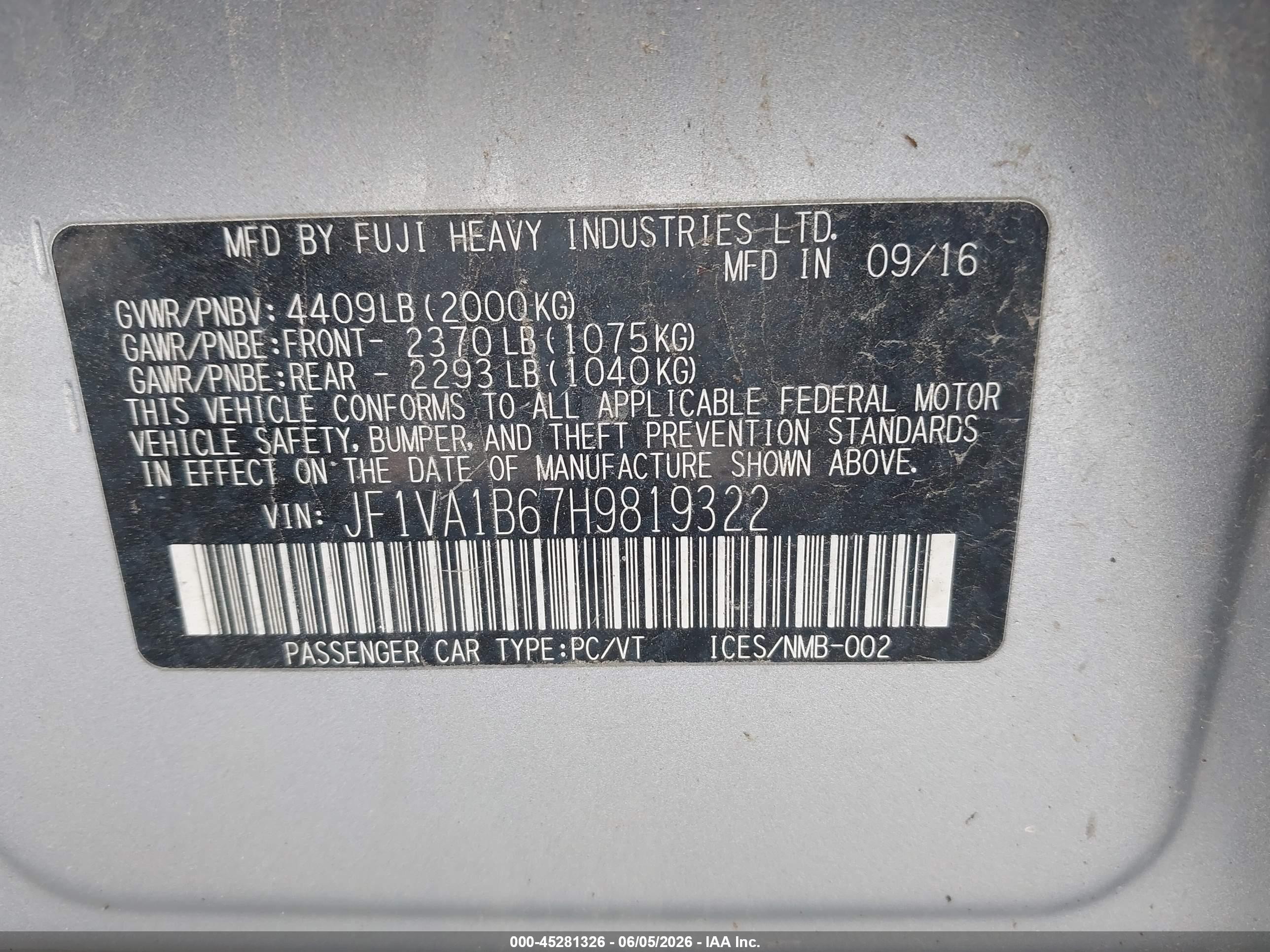 2017 Subaru Wrx   Silver vin: JF1VA1B67H9819322