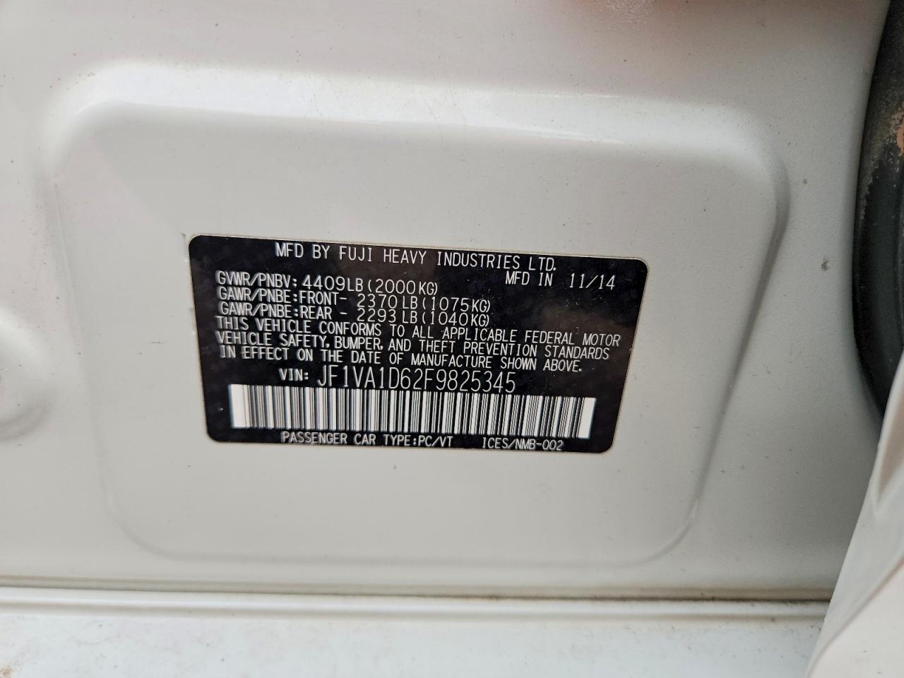 2015 Subaru Wrx Premium White vin: JF1VA1D62F9825345