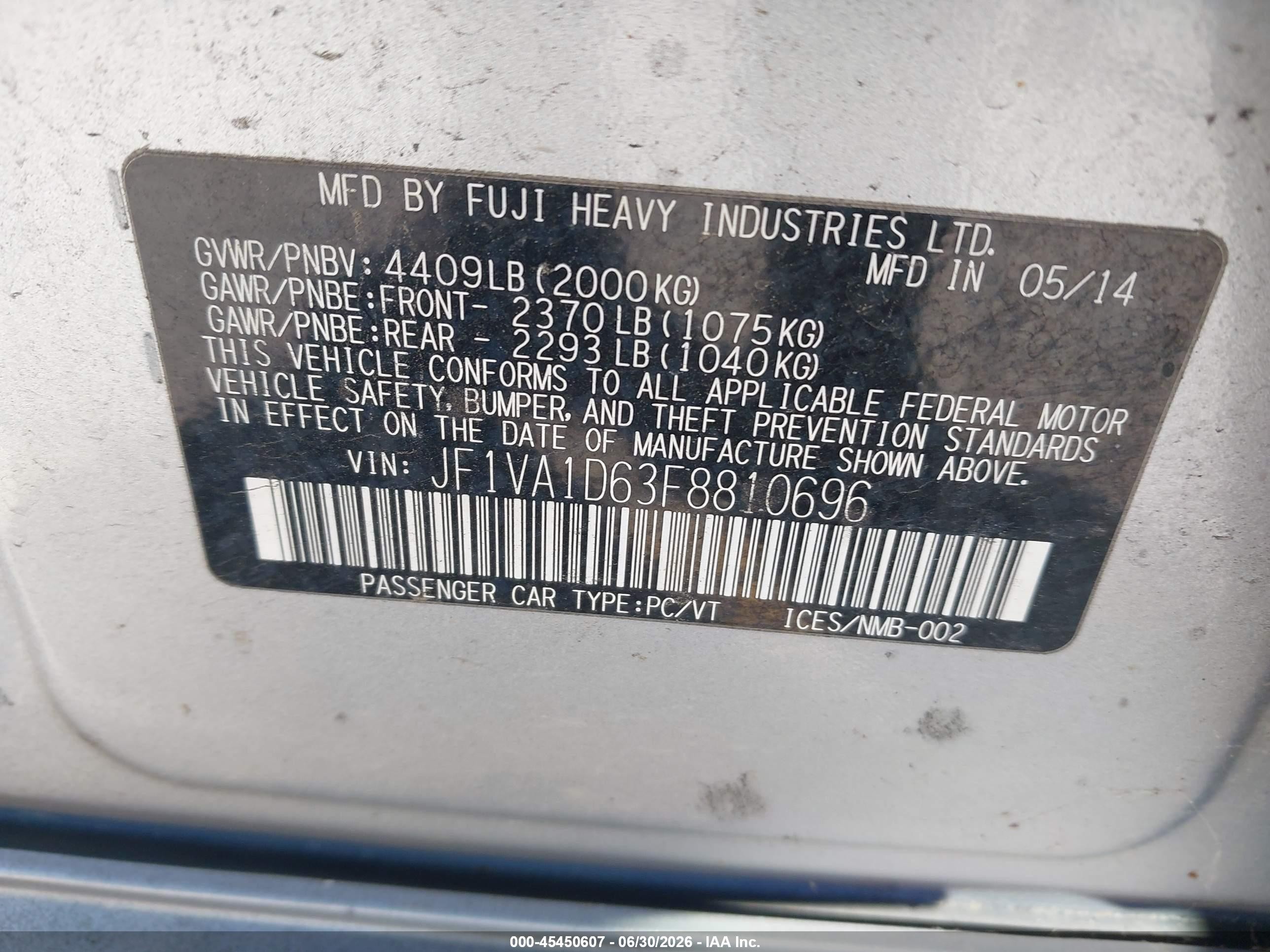 2015 Subaru Wrx Premium Silver vin: JF1VA1D63F8810696