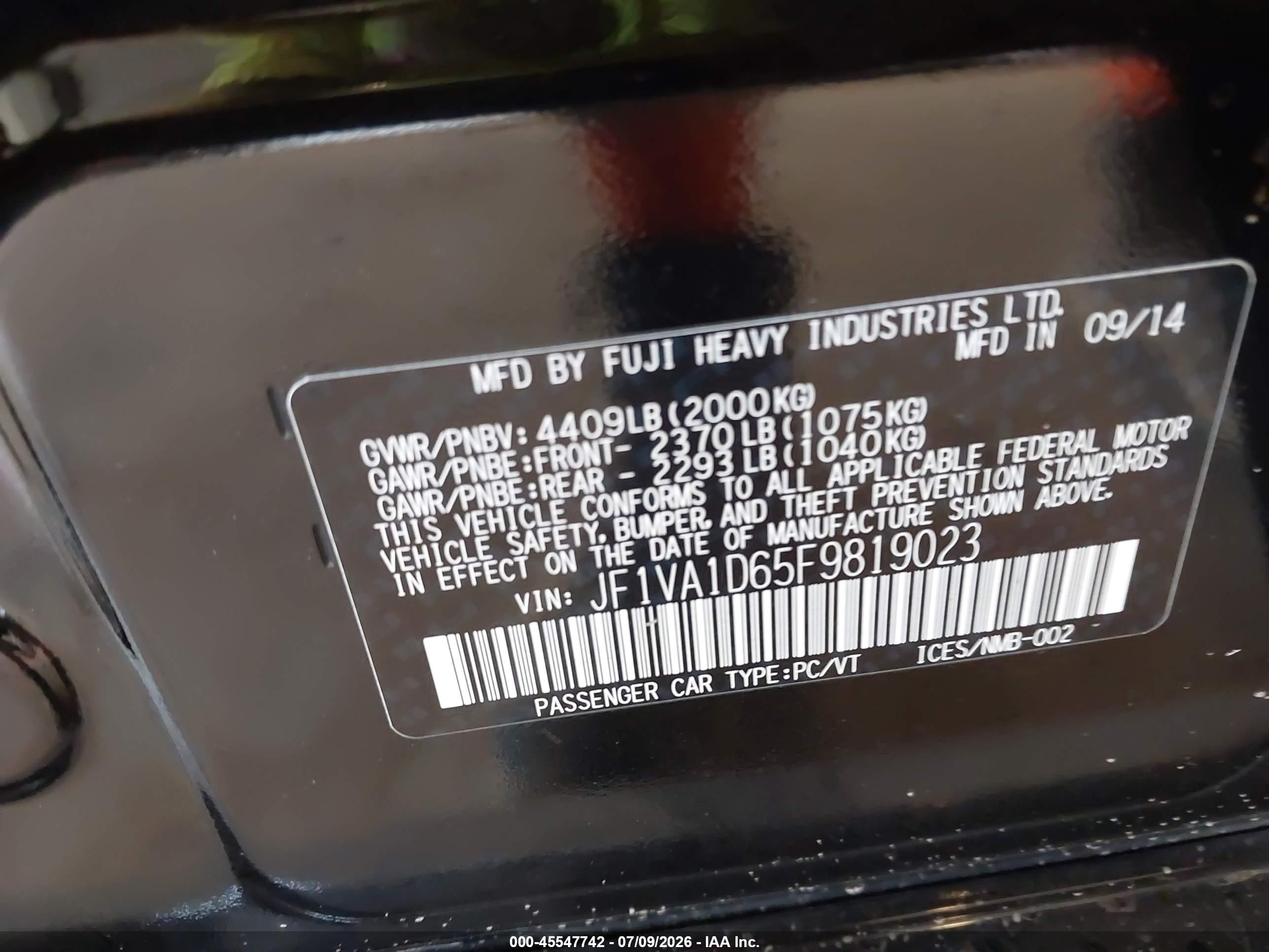 2015 Subaru Wrx Premium Black vin: JF1VA1D65F9819023