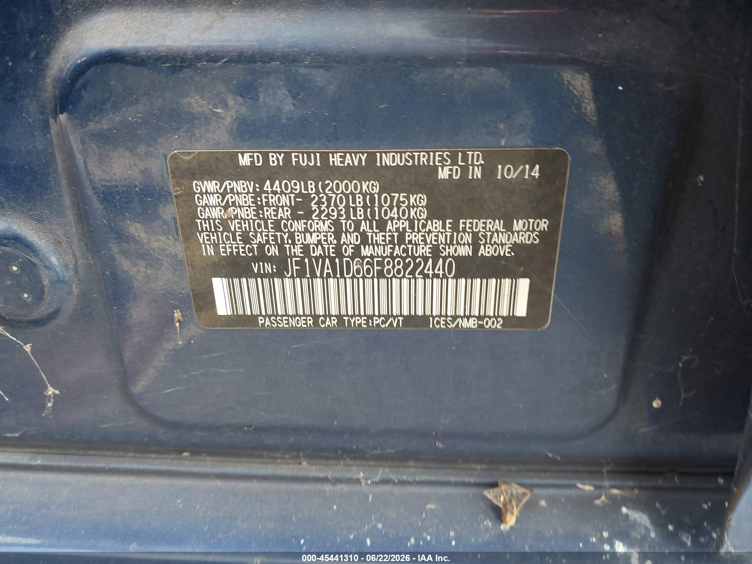 2015 Subaru Wrx Premium Синий vin: JF1VA1D66F8822440
