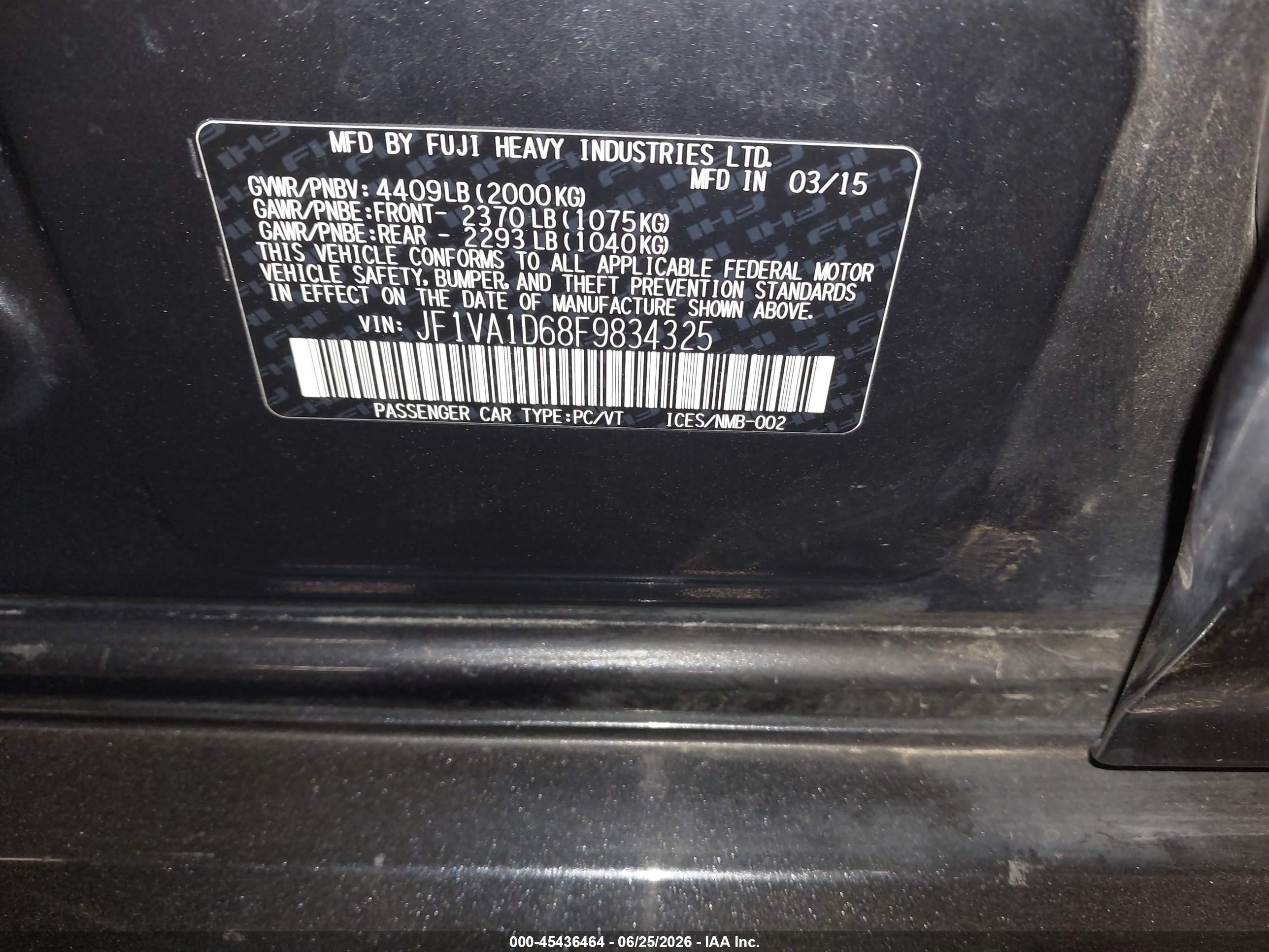 2015 Subaru Wrx Premium Gray vin: JF1VA1D68F9834325