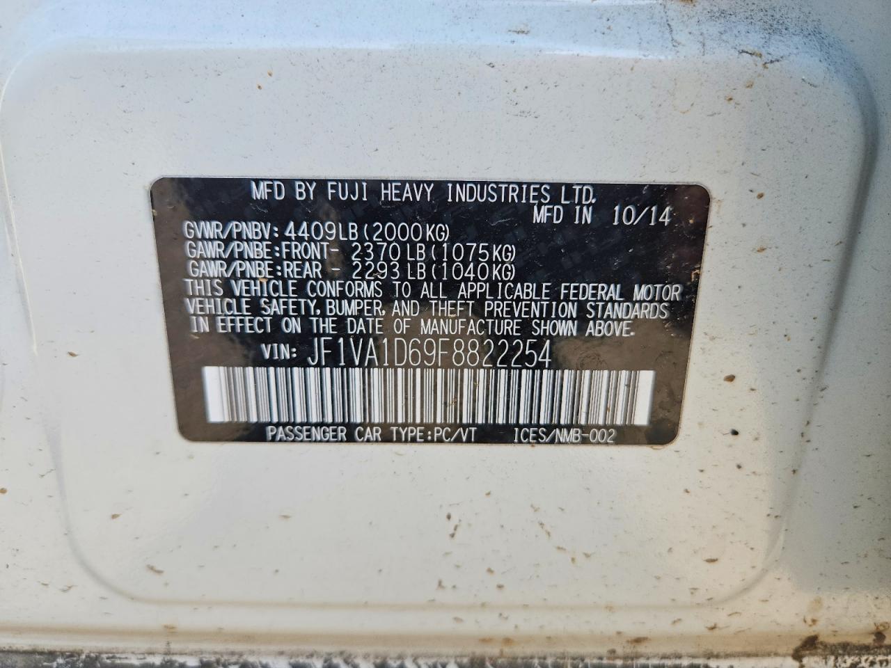 2015 Subaru Wrx Premium White vin: JF1VA1D69F8822254