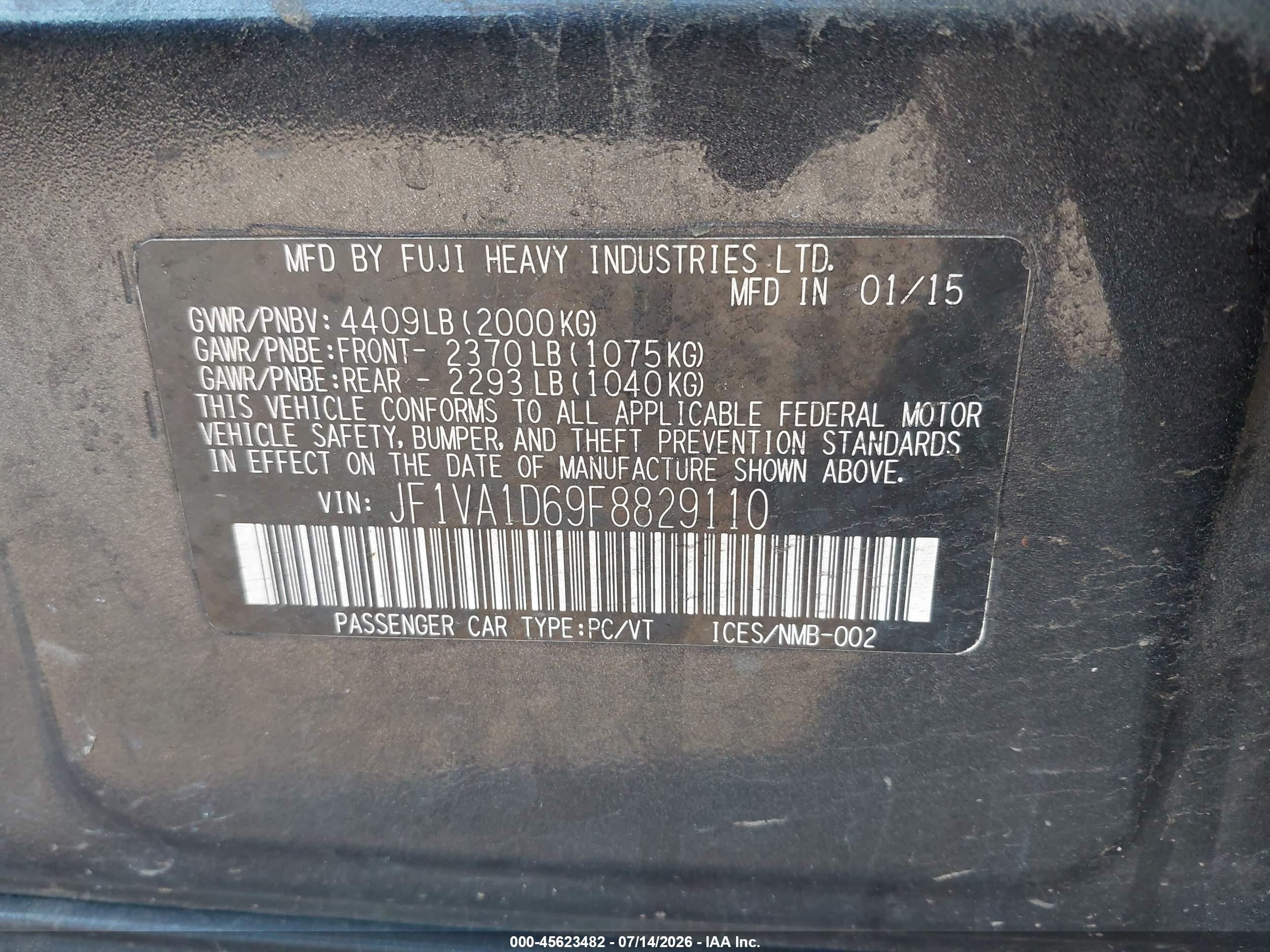 2015 Subaru Wrx Premium Черный vin: JF1VA1D69F8829110
