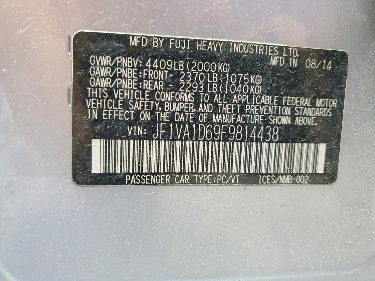 2015 Subaru Wrx Premium Серебряный vin: JF1VA1D69F9814438