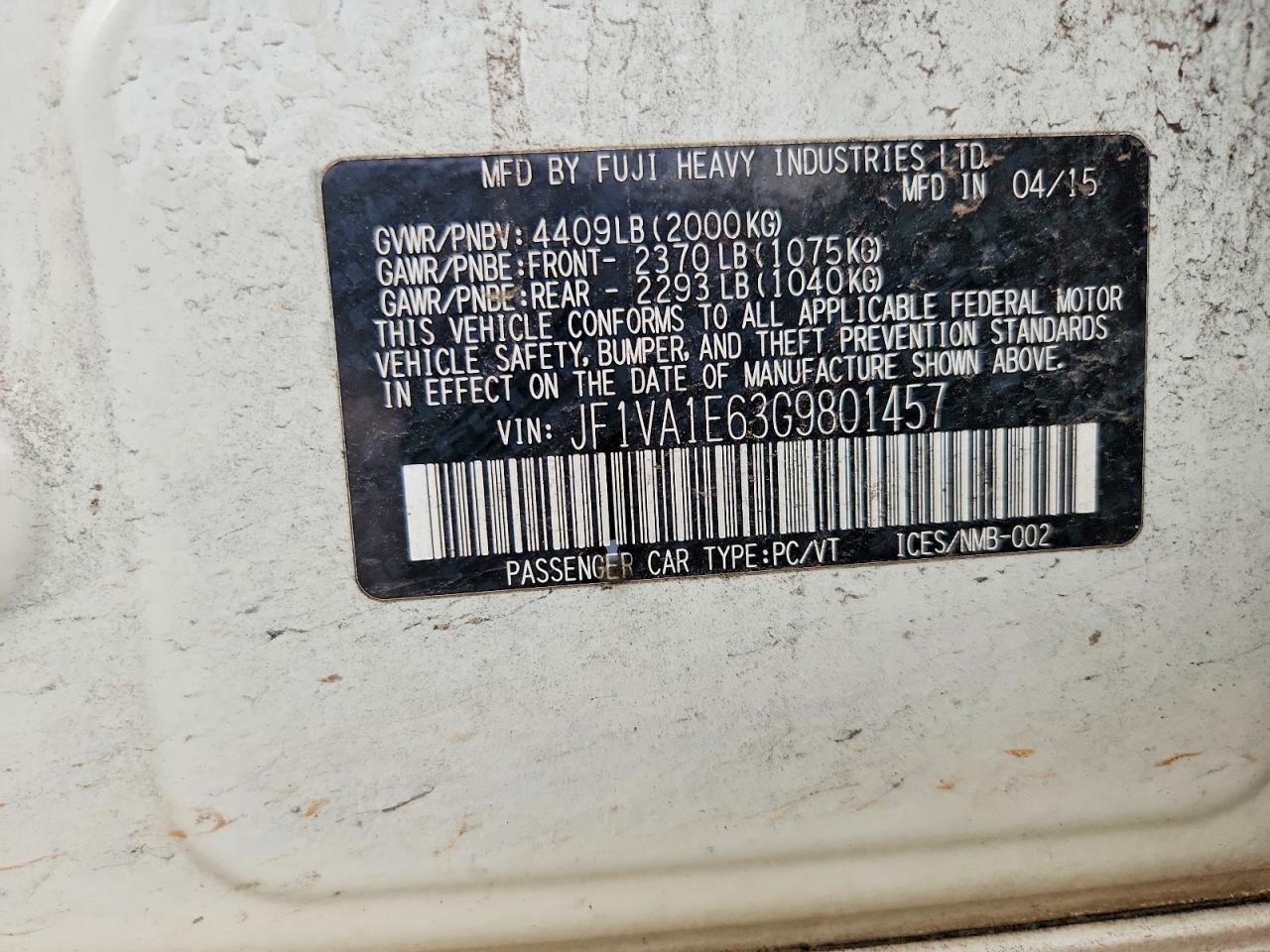 2016 Subaru Wrx Premium Белый vin: JF1VA1E63G9801457