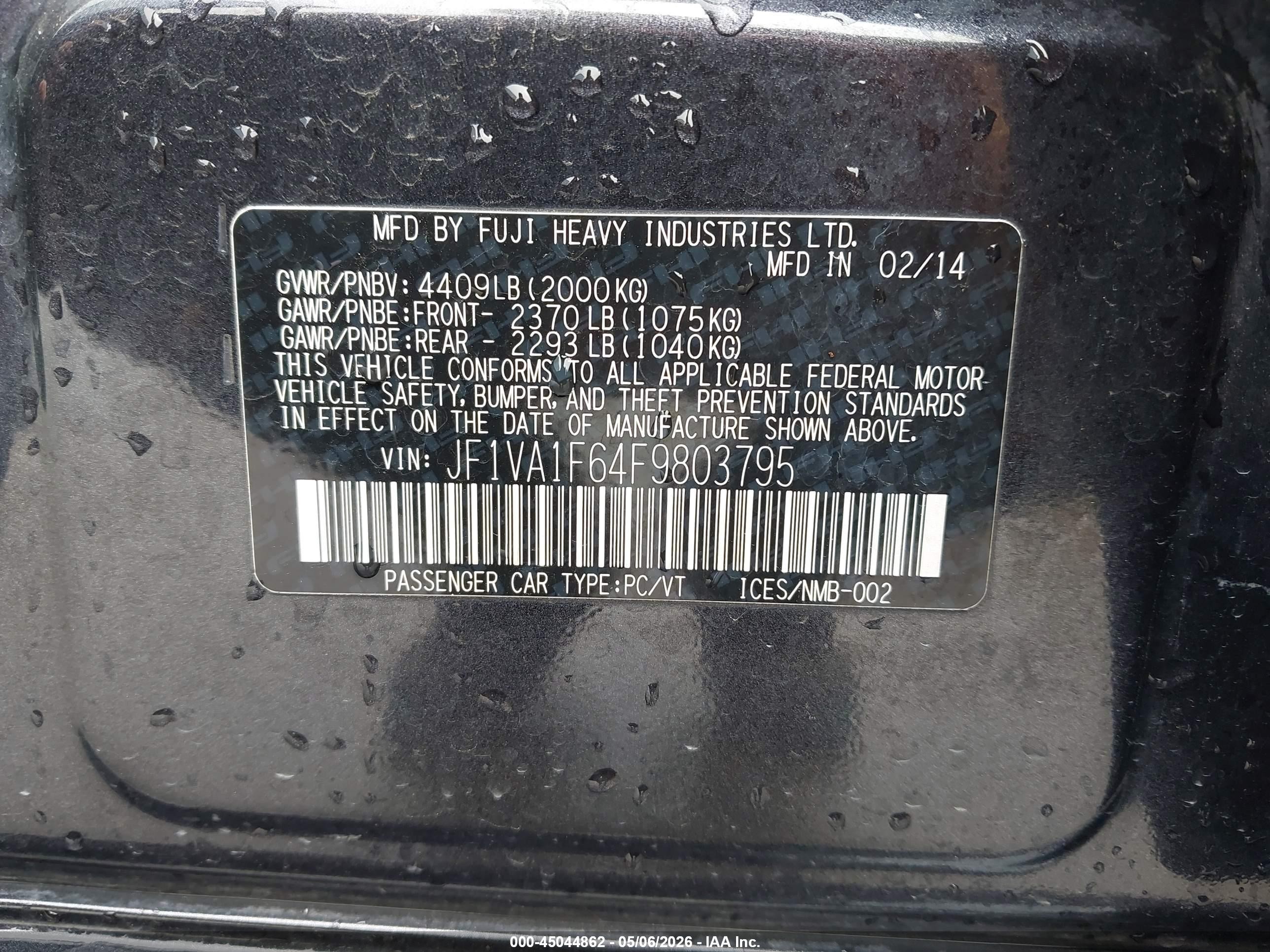 2015 Subaru Wrx Premium Gray vin: JF1VA1F64F9803795