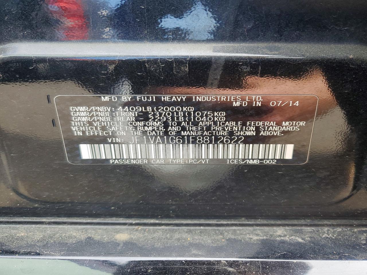 2015 Subaru Wrx Limited Black vin: JF1VA1G61F8812622