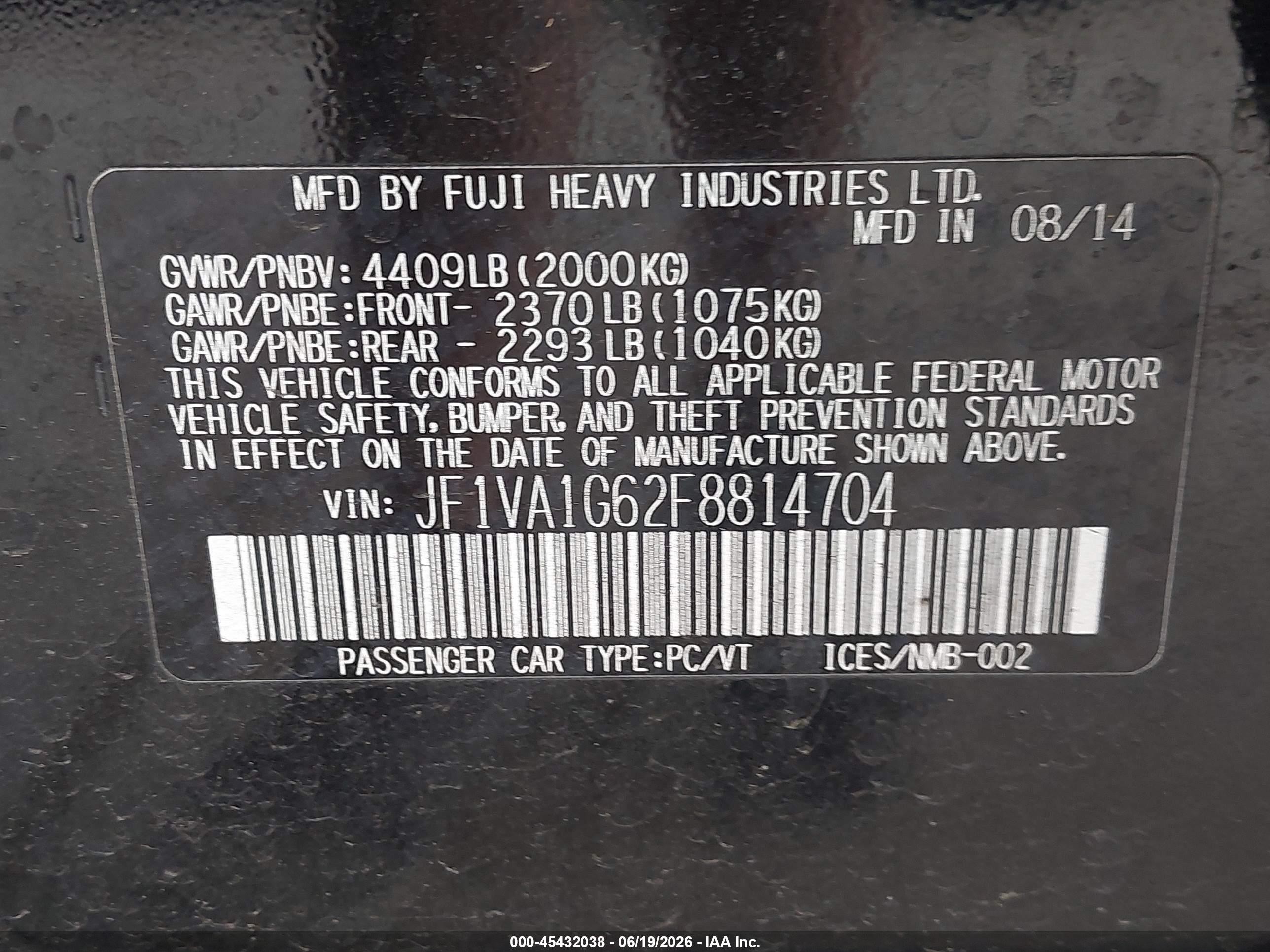 2015 Subaru Wrx Limited Black vin: JF1VA1G62F8814704