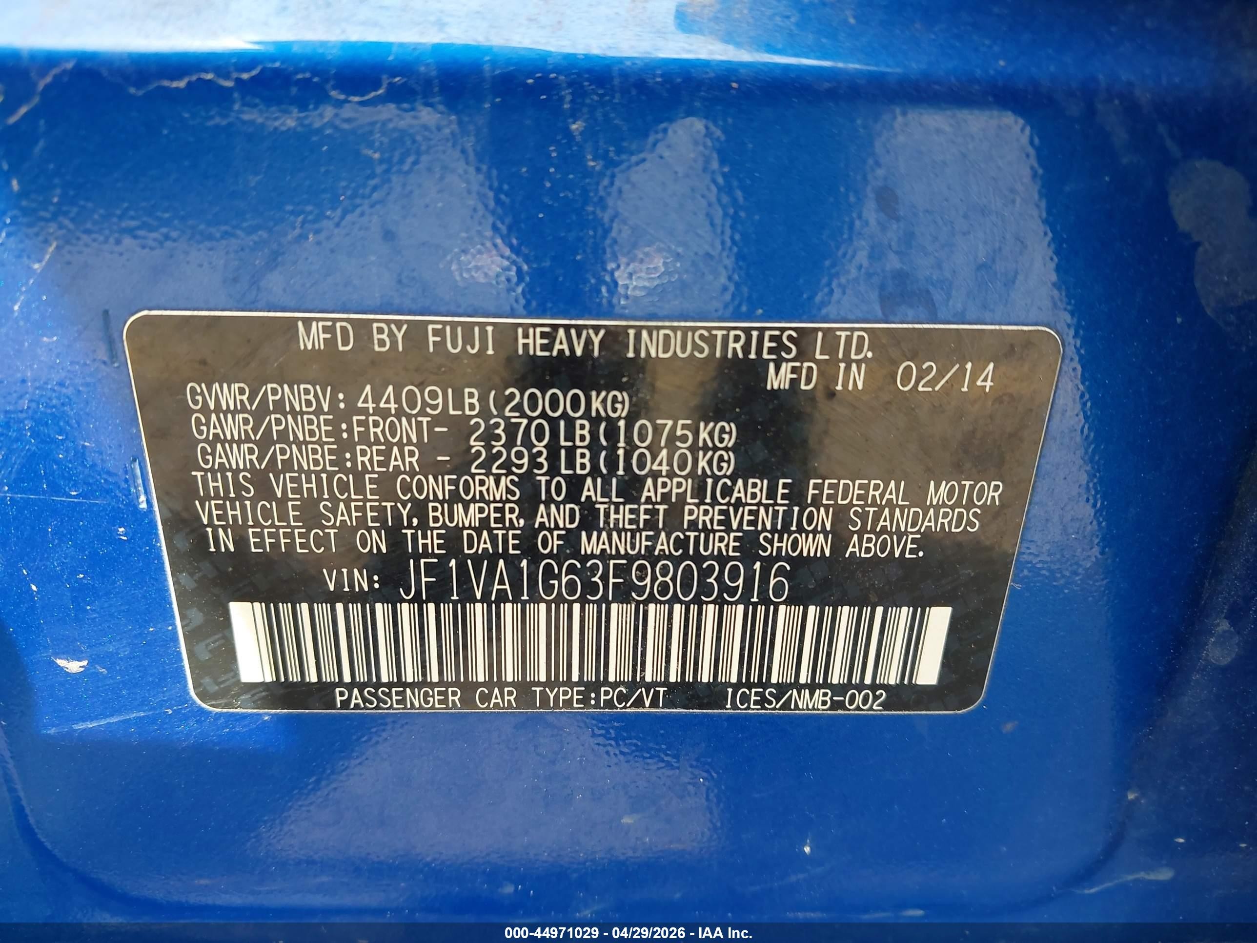 2015 Subaru Wrx Limited Синий vin: JF1VA1G63F9803916