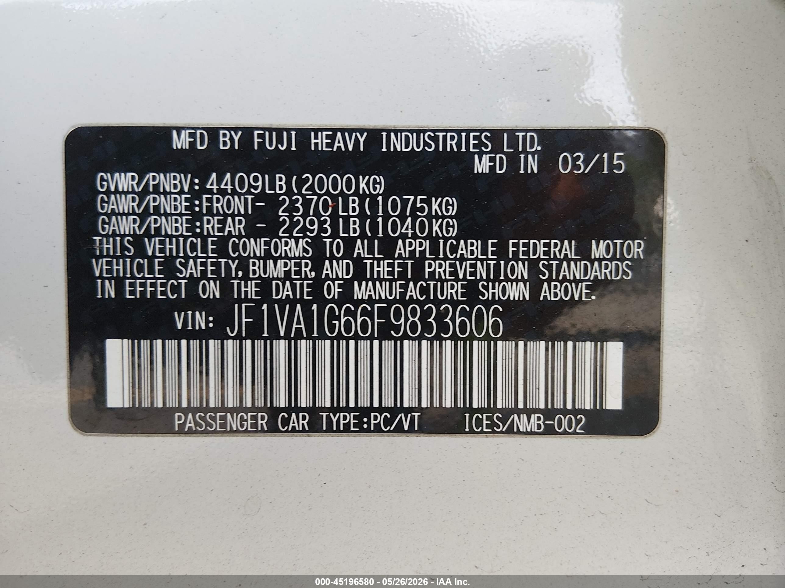 2015 Subaru Wrx Limited White vin: JF1VA1G66F9833606