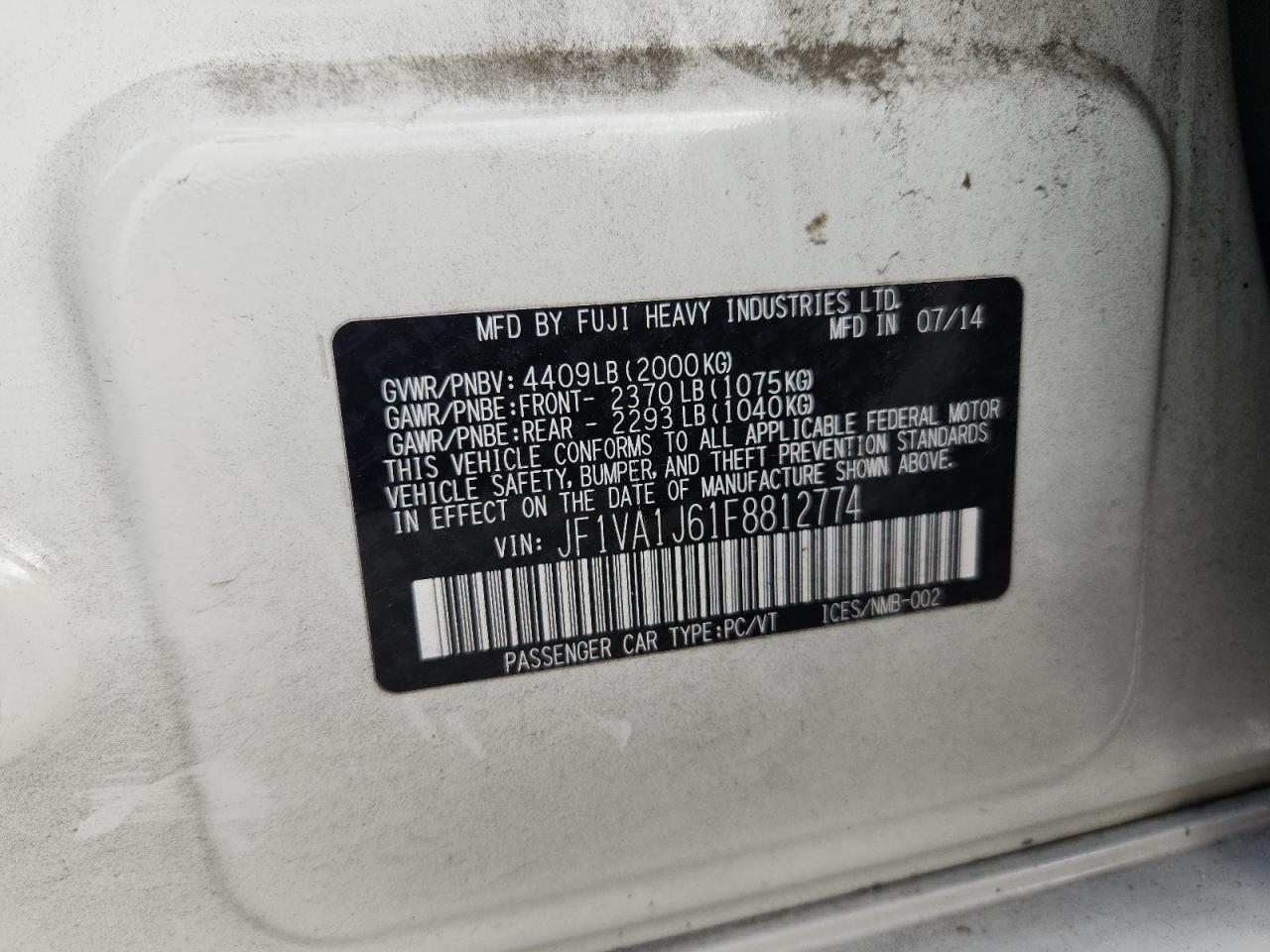 2015 Subaru Wrx Limited White vin: JF1VA1J61F8812774