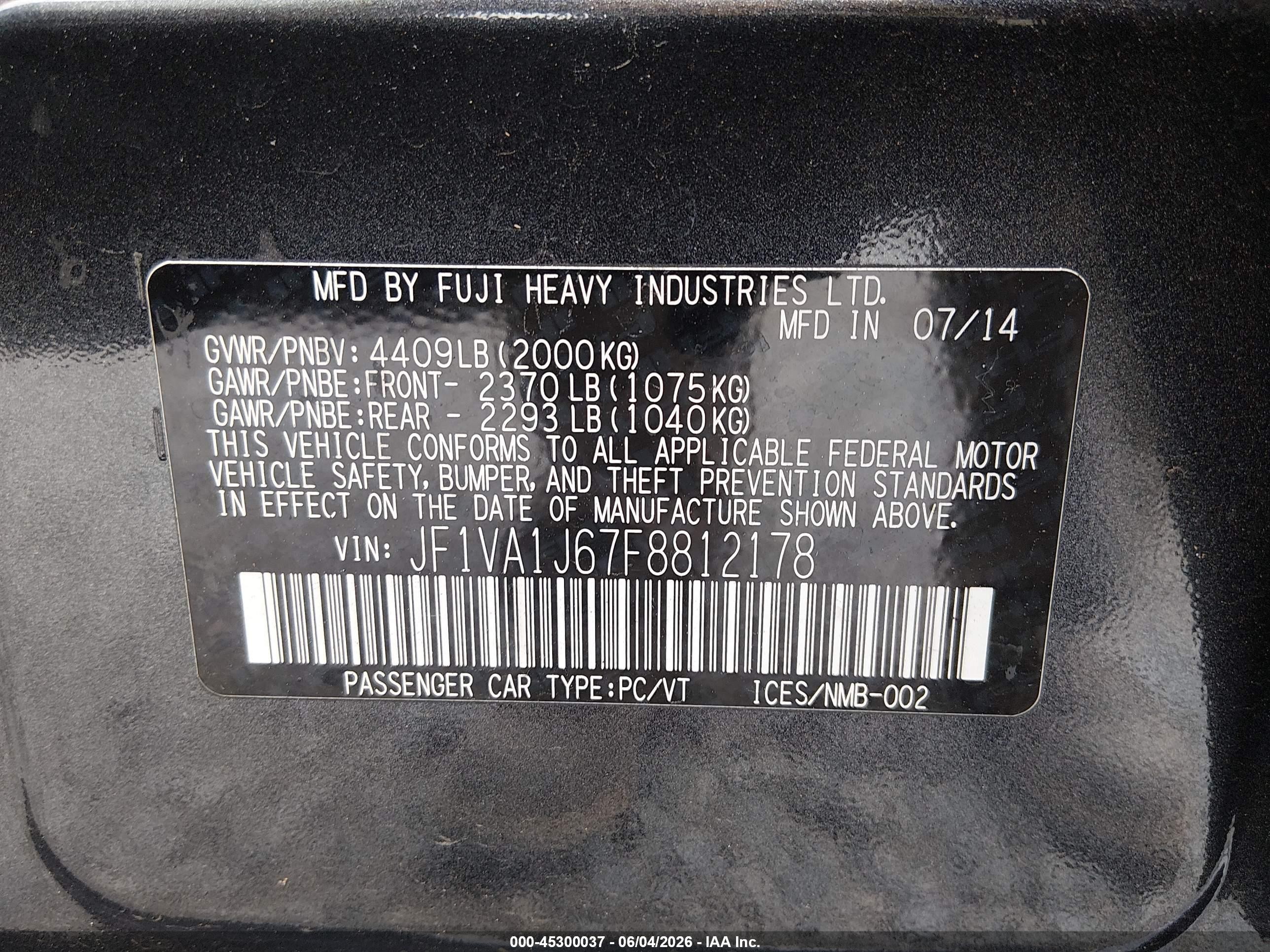 2015 Subaru Wrx Limited Серый vin: JF1VA1J67F8812178