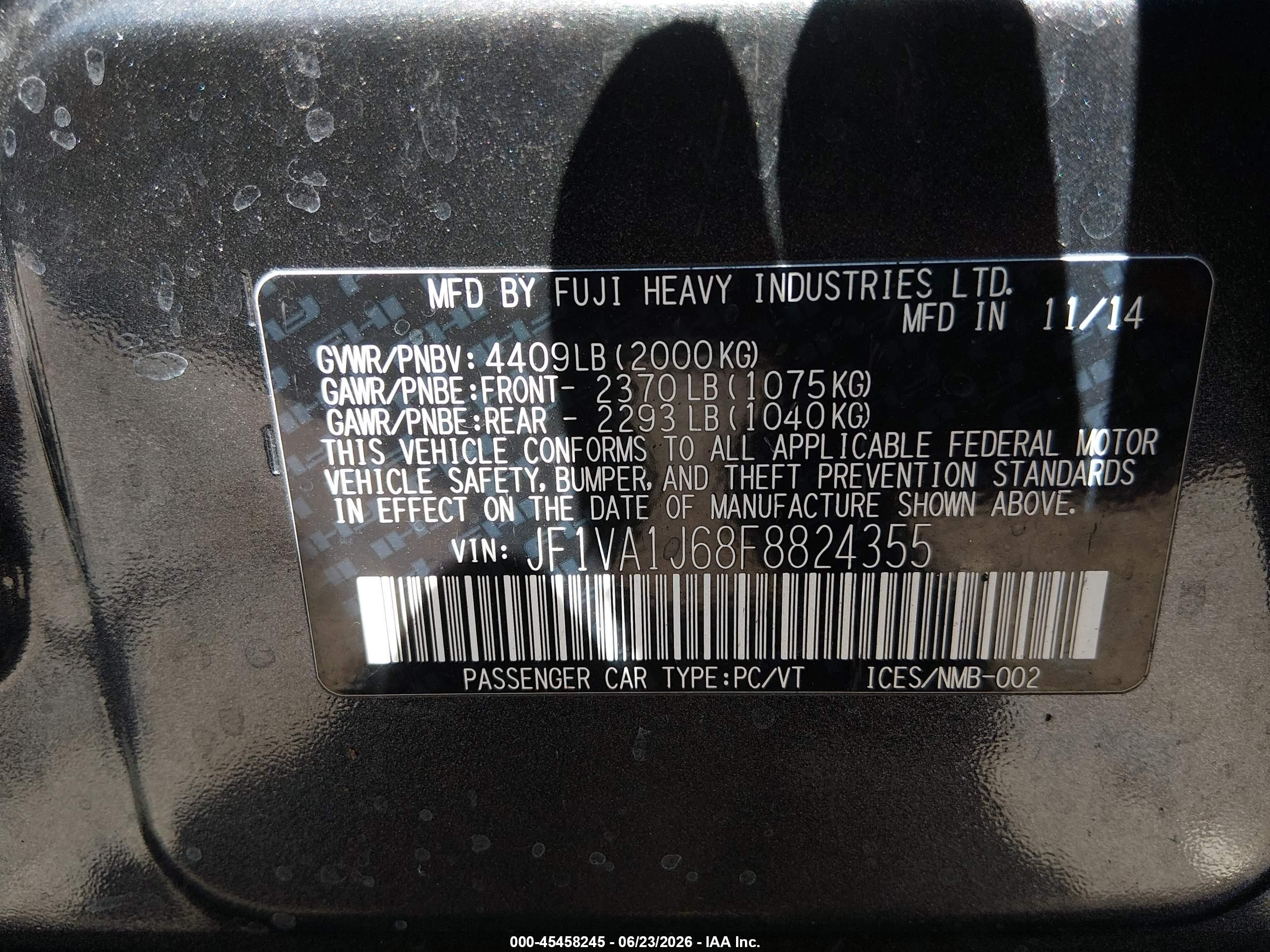 2015 Subaru Wrx Limited Gray vin: JF1VA1J68F8824355