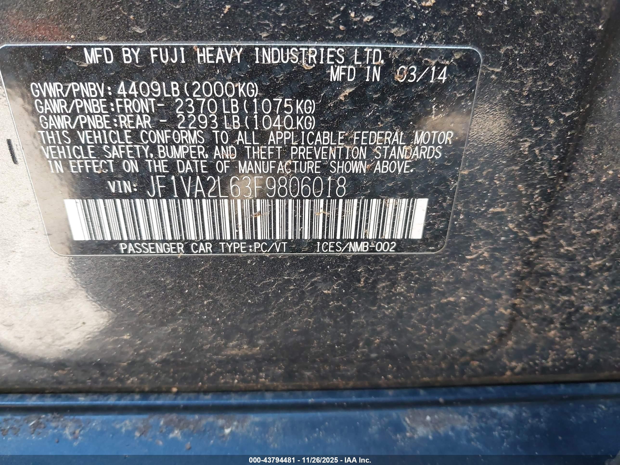 2015 Subaru Wrx Sti   Black vin: JF1VA2L63F9806018