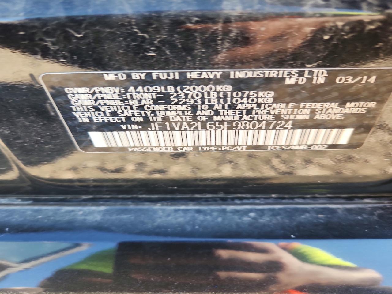 2015 Subaru Wrx Sti Black vin: JF1VA2L65F9804724