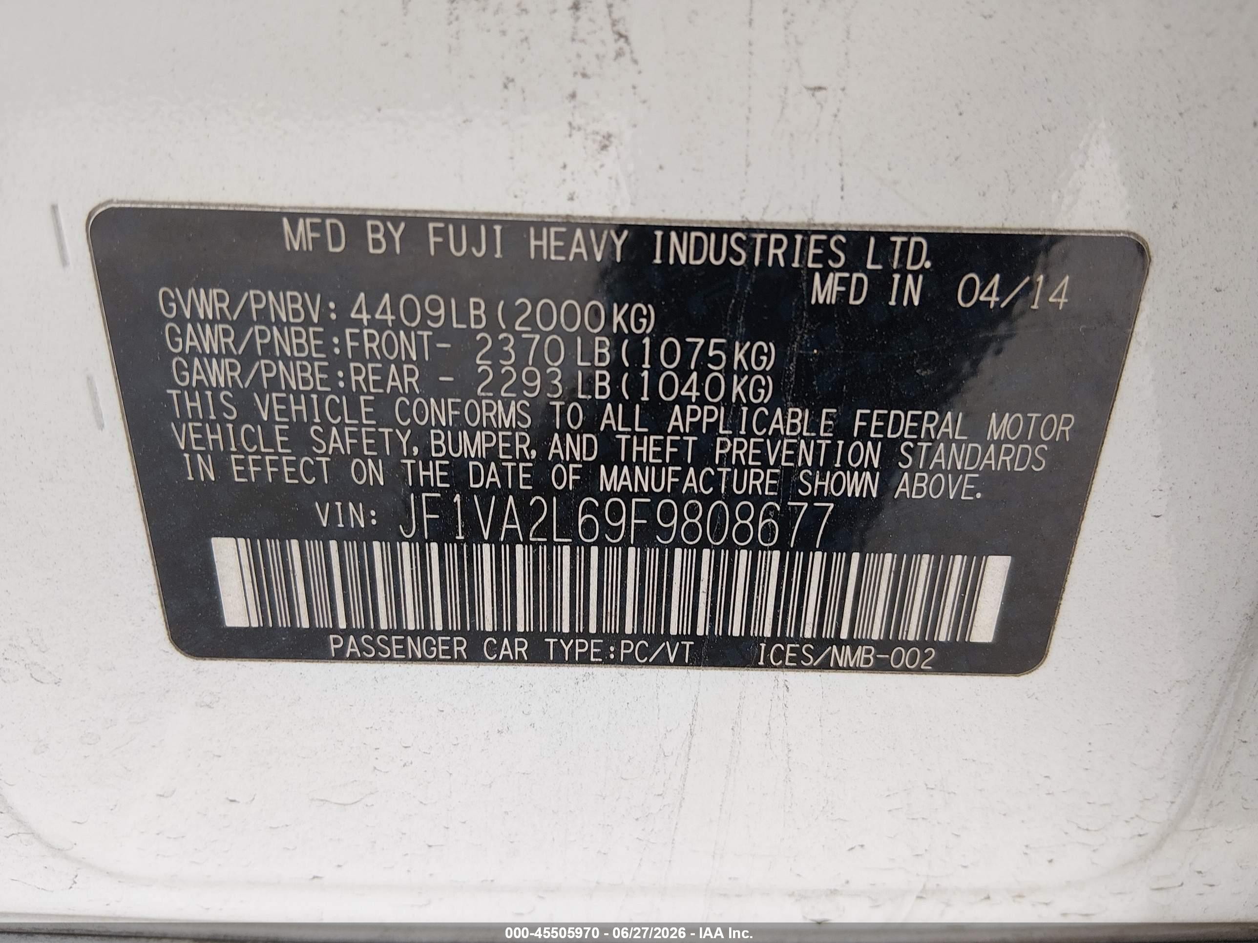 2015 Subaru Wrx Sti White vin: JF1VA2L69F9808677
