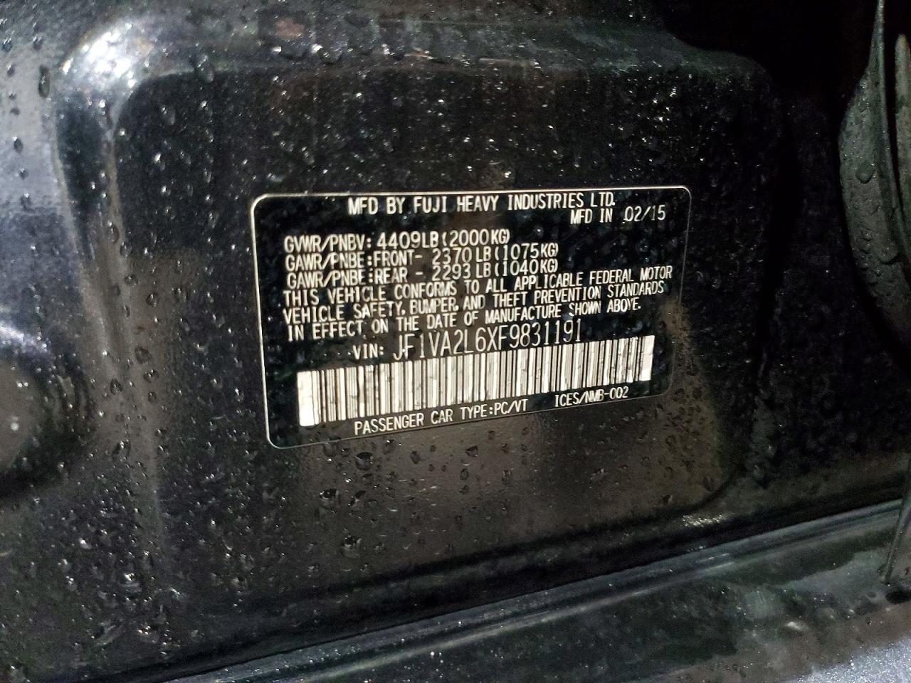 2015 Subaru Wrx Sti Charcoal vin: JF1VA2L6XF9831191