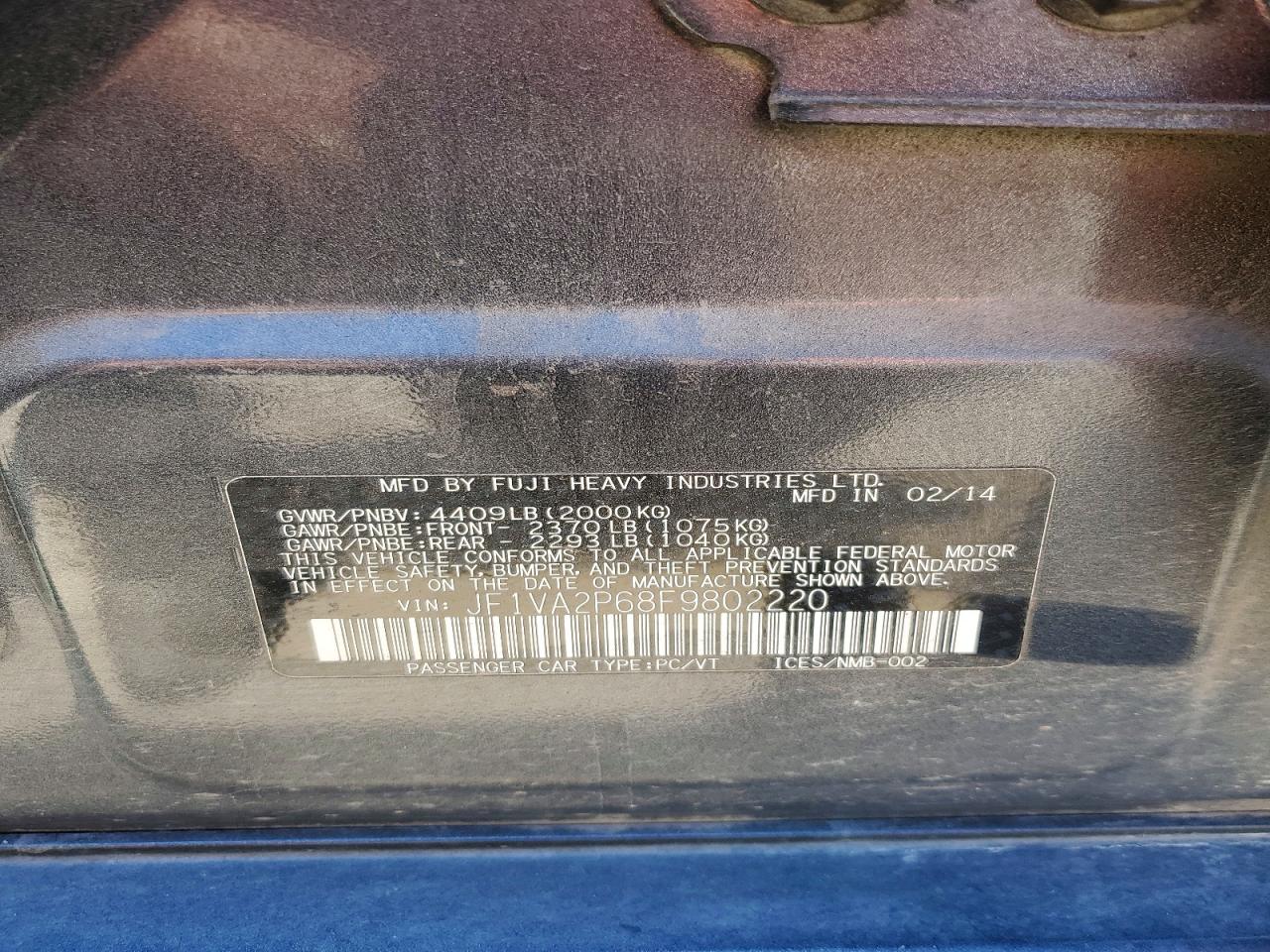 2015 Subaru Wrx Sti Black vin: JF1VA2P68F9802220