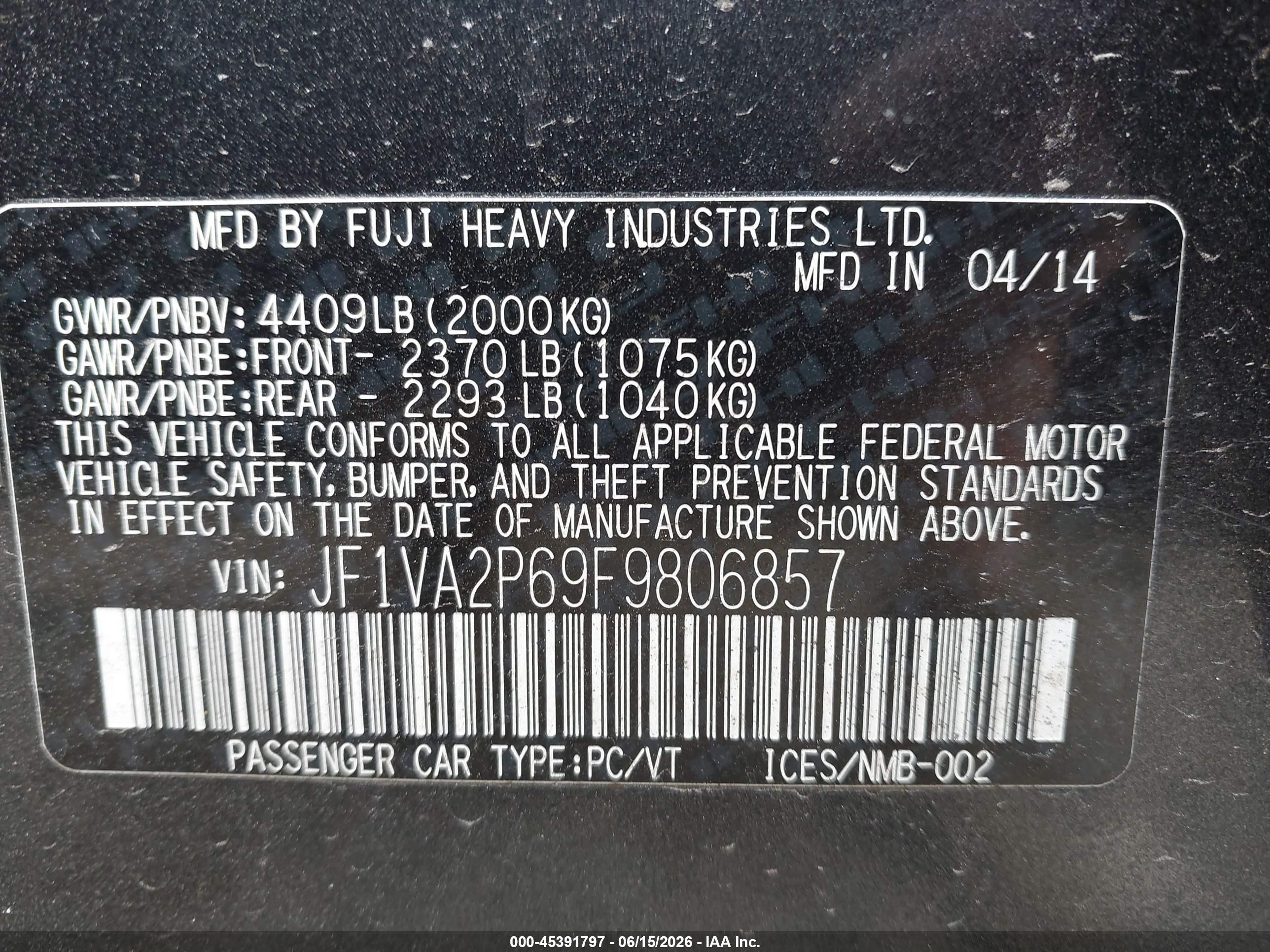 2015 Subaru Wrx Sti Gray vin: JF1VA2P69F9806857