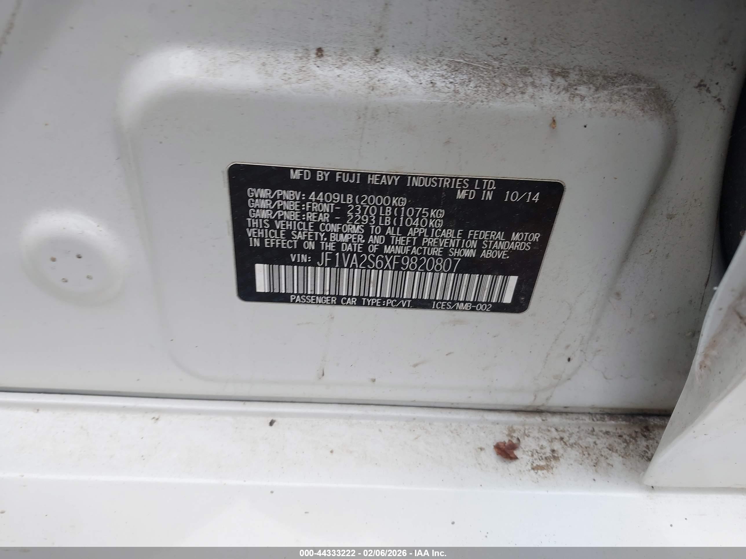 2015 Subaru Wrx Sti Limited White vin: JF1VA2S6XF9820807