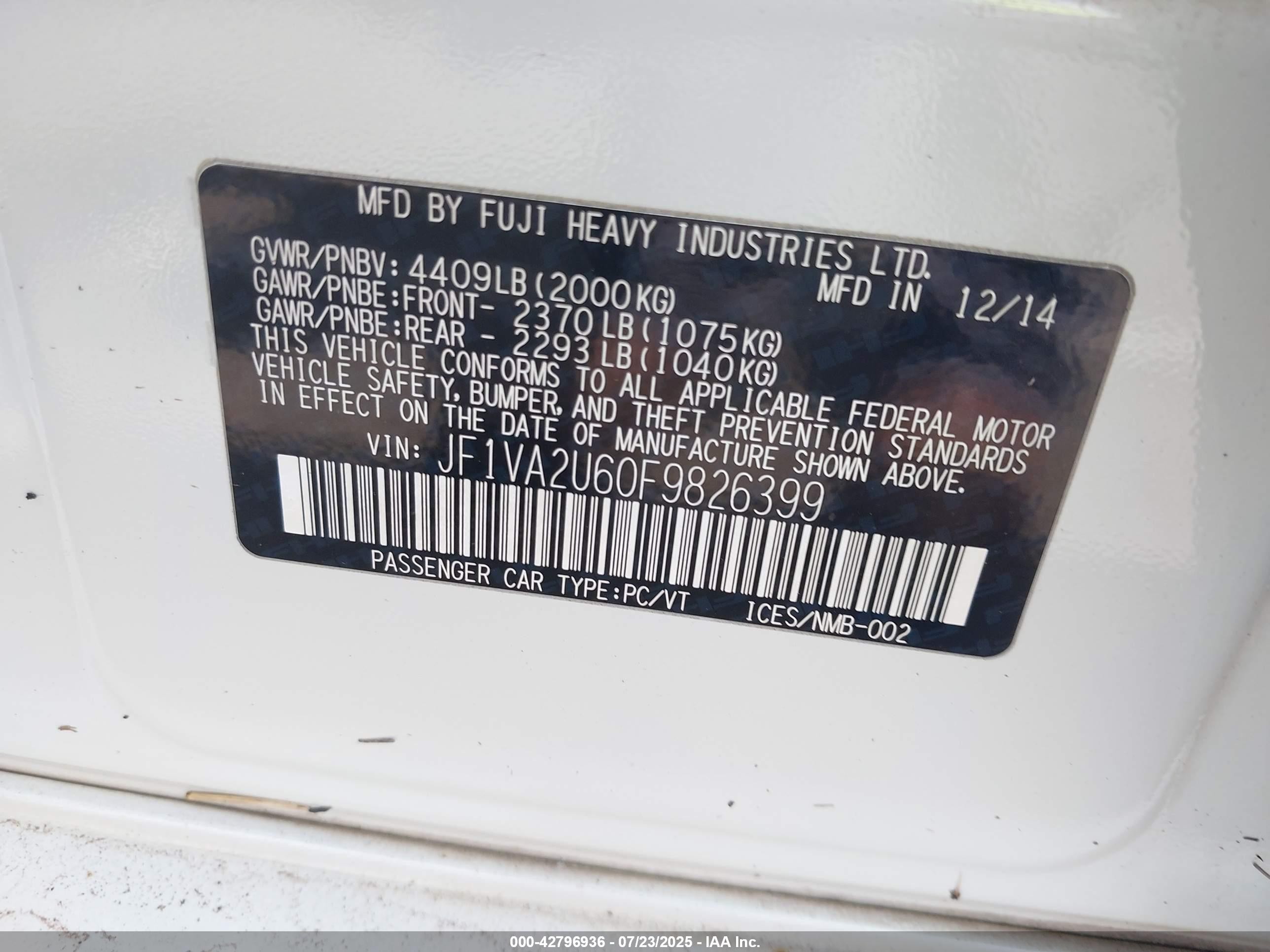 2015 Subaru Wrx Sti Limited White vin: JF1VA2U60F9826399
