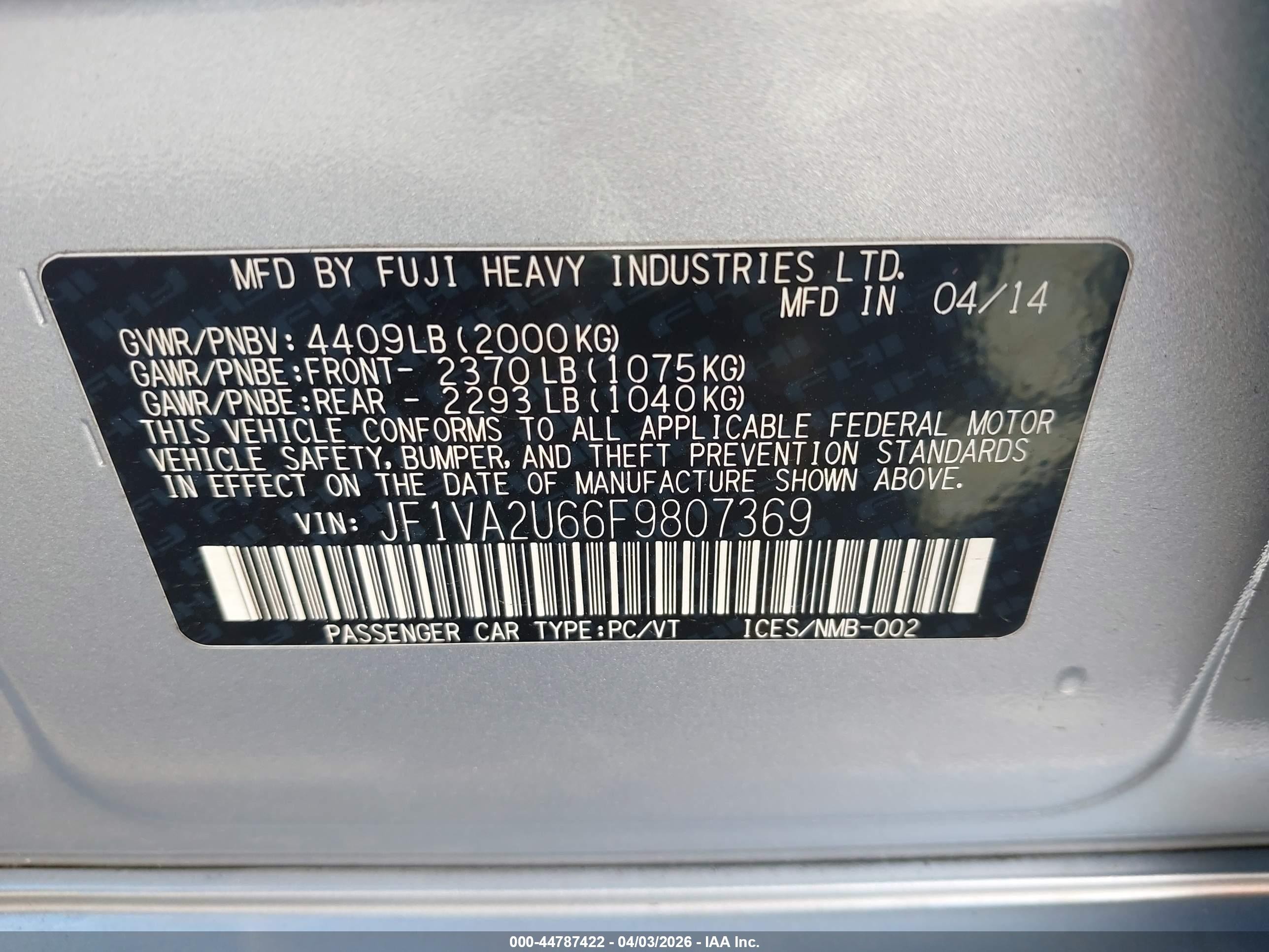 2015 Subaru Wrx Sti Limited Silver vin: JF1VA2U66F9807369