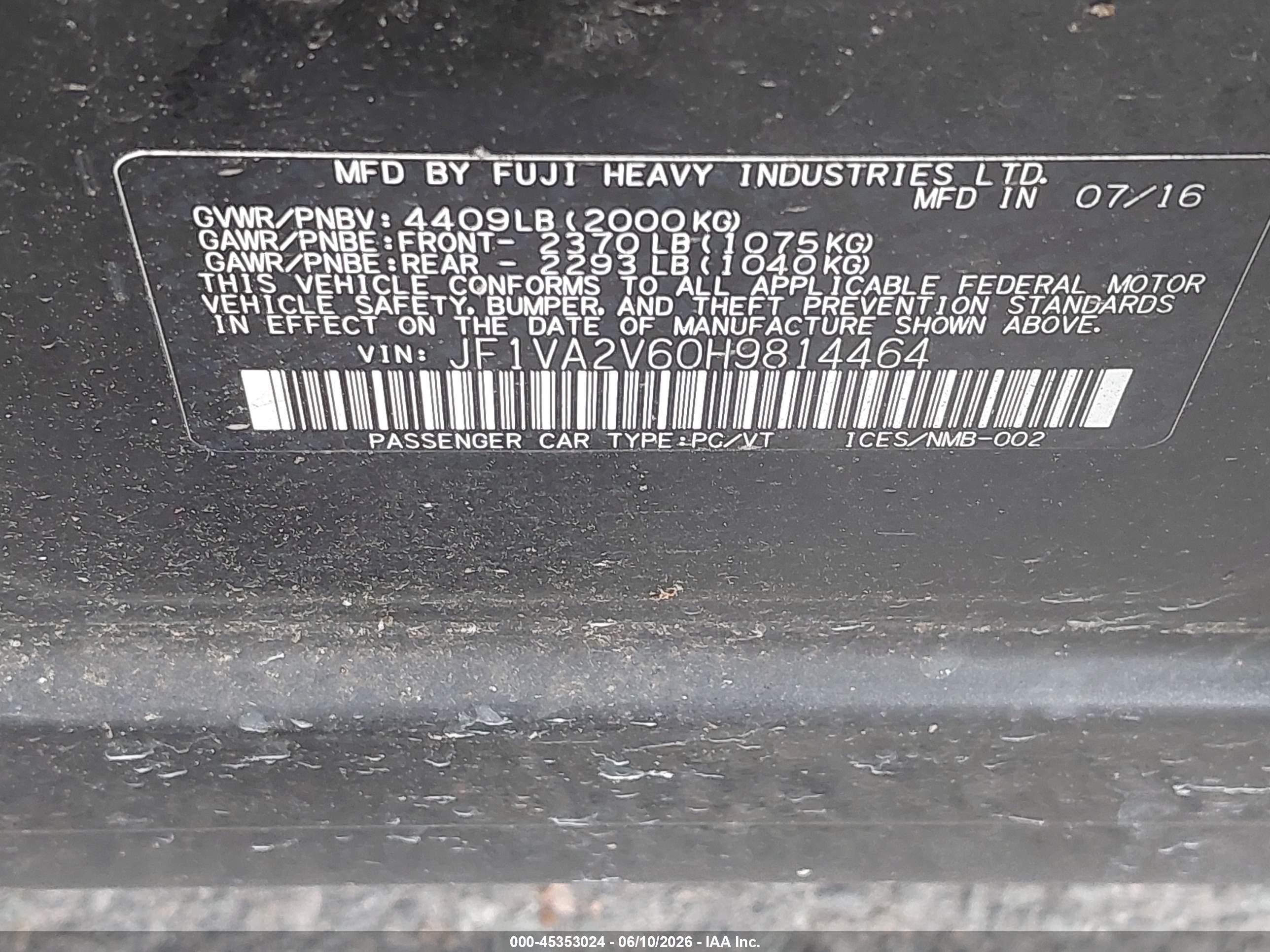 2017 Subaru Wrx Sti   Black vin: JF1VA2V60H9814464
