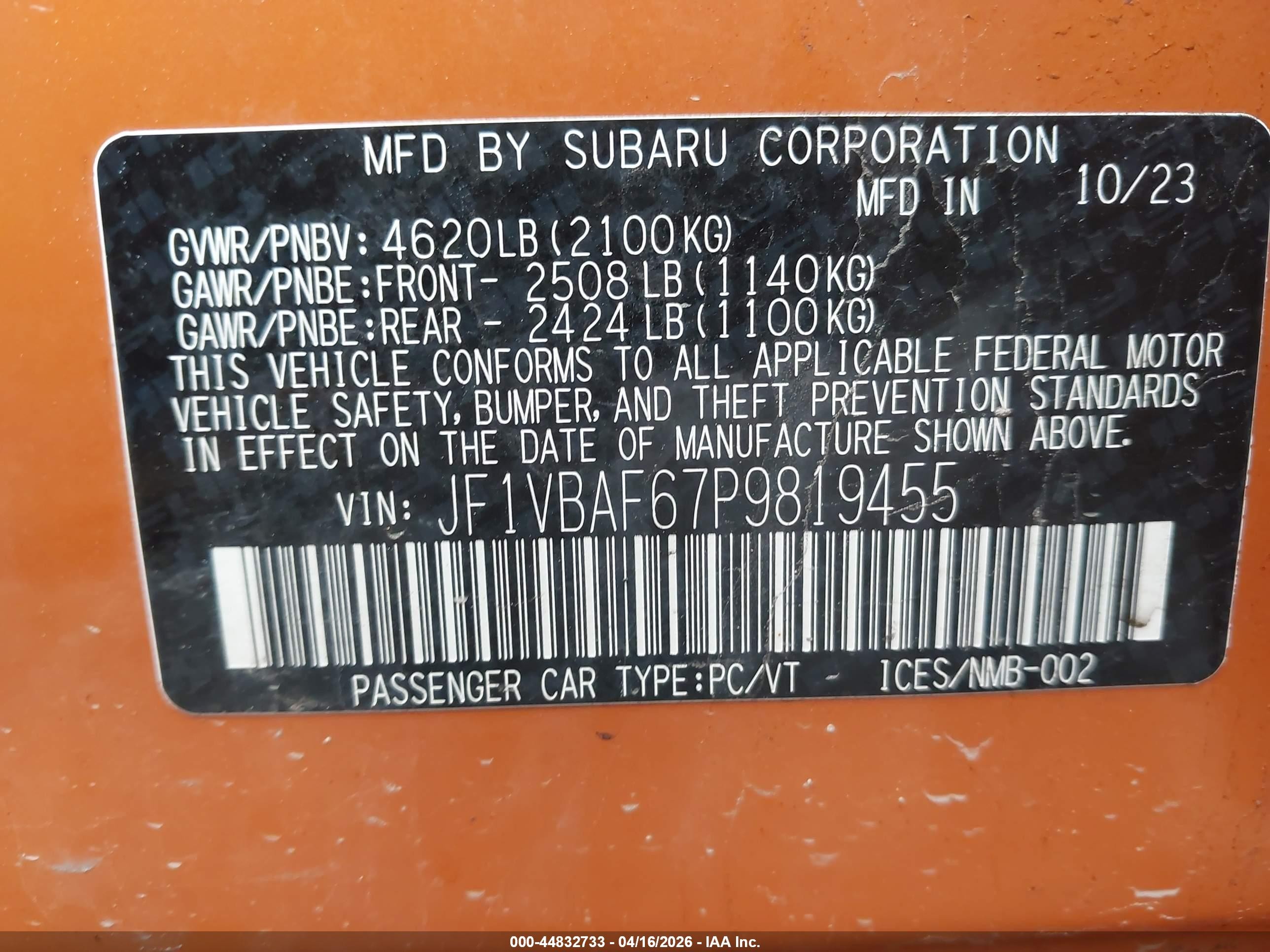2023 Subaru Wrx Premium Orange vin: JF1VBAF67P9819455