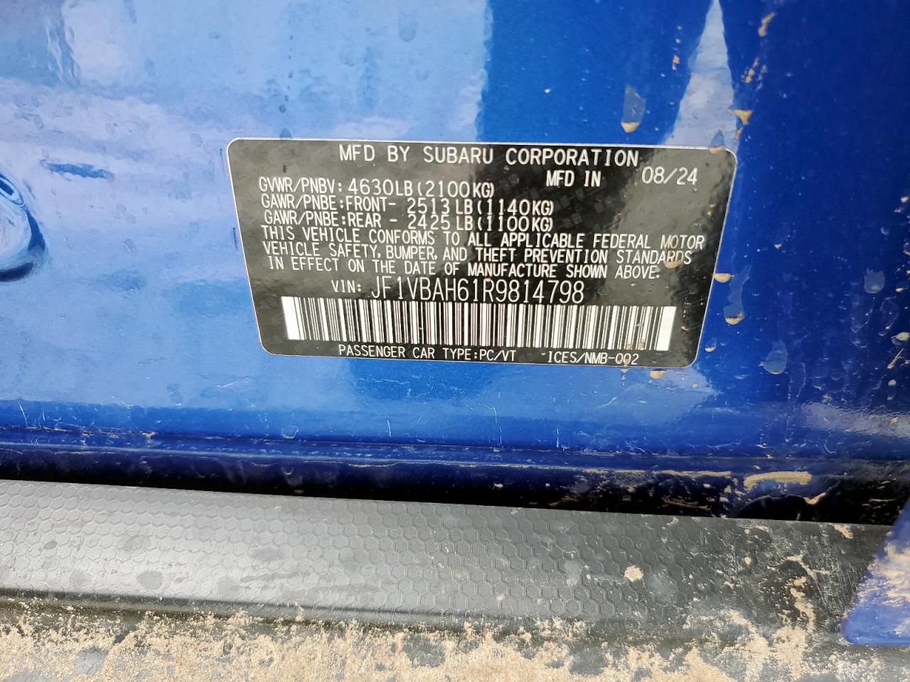 2024 Subaru Wrx Premium Синий vin: JF1VBAH61R9814798