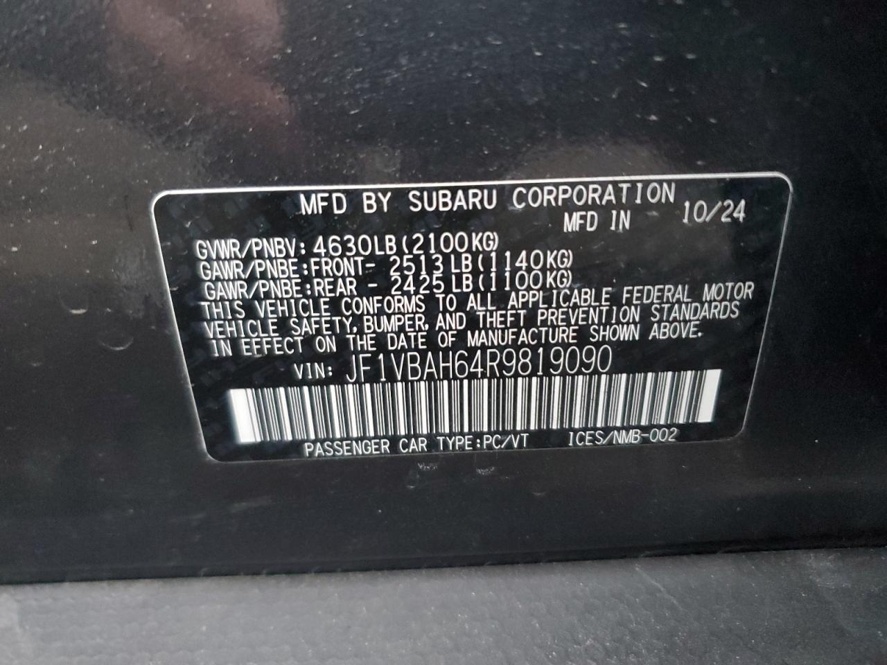 2024 Subaru Wrx Premium Gray vin: JF1VBAH64R9819090