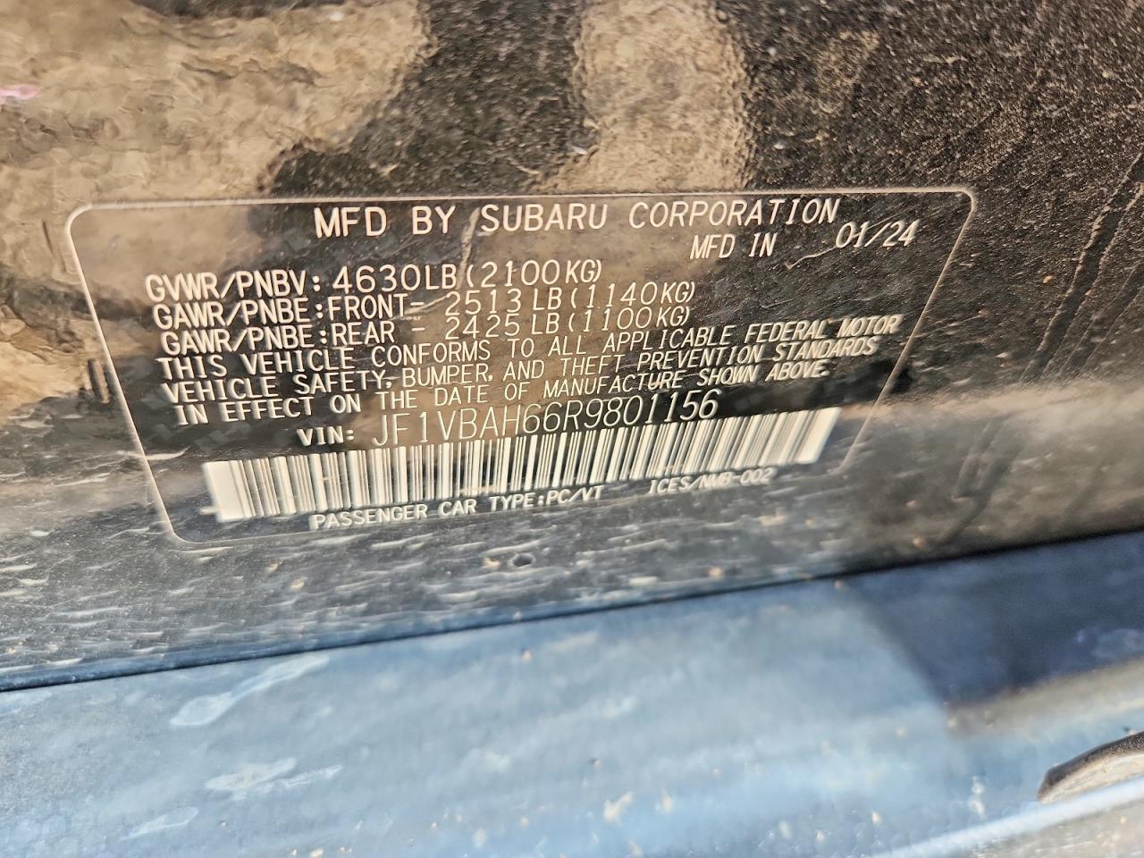 2024 Subaru Wrx Premium Gray vin: JF1VBAH66R9801156
