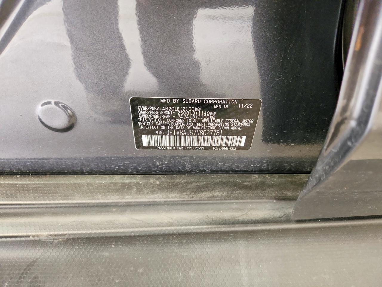 2022 Subaru Wrx Gt Gray vin: JF1VBAU67N8027781
