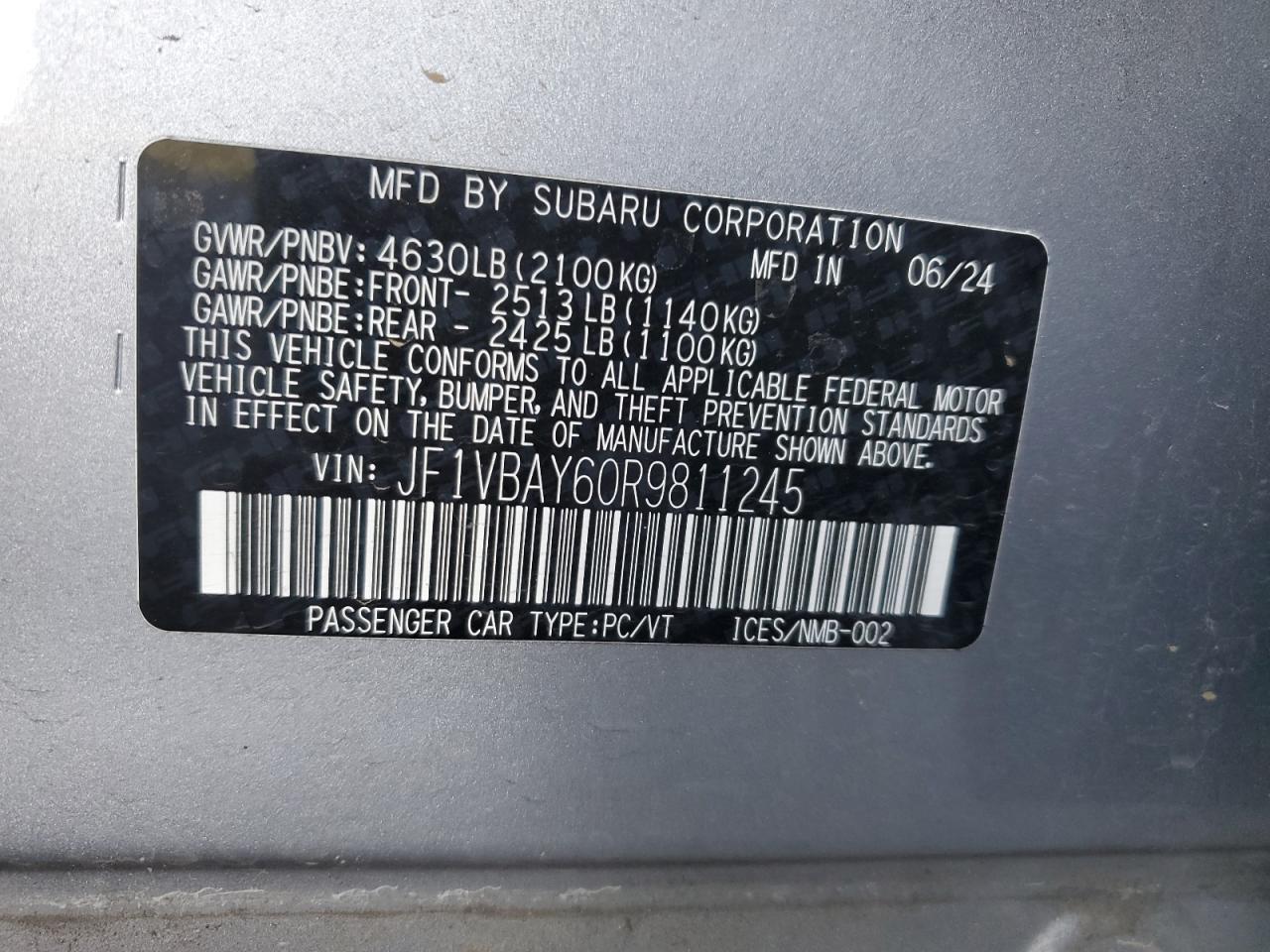 2024 Subaru Wrx Tr Silver vin: JF1VBAY60R9811245