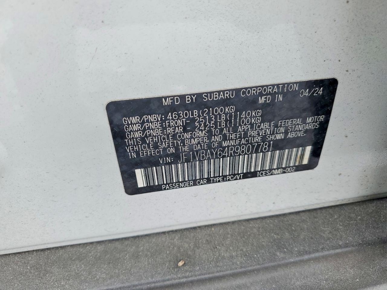 2024 Subaru Wrx Tr White vin: JF1VBAY64R9807781