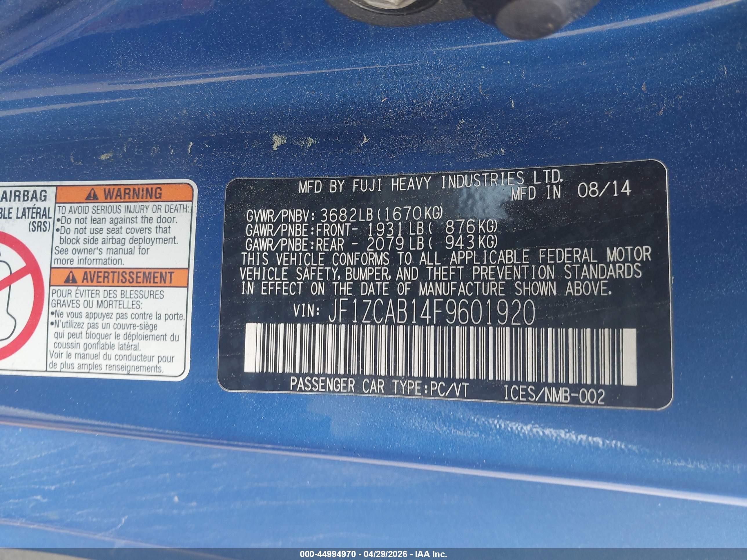 2015 Subaru Brz Premium Blue vin: JF1ZCAB14F9601920