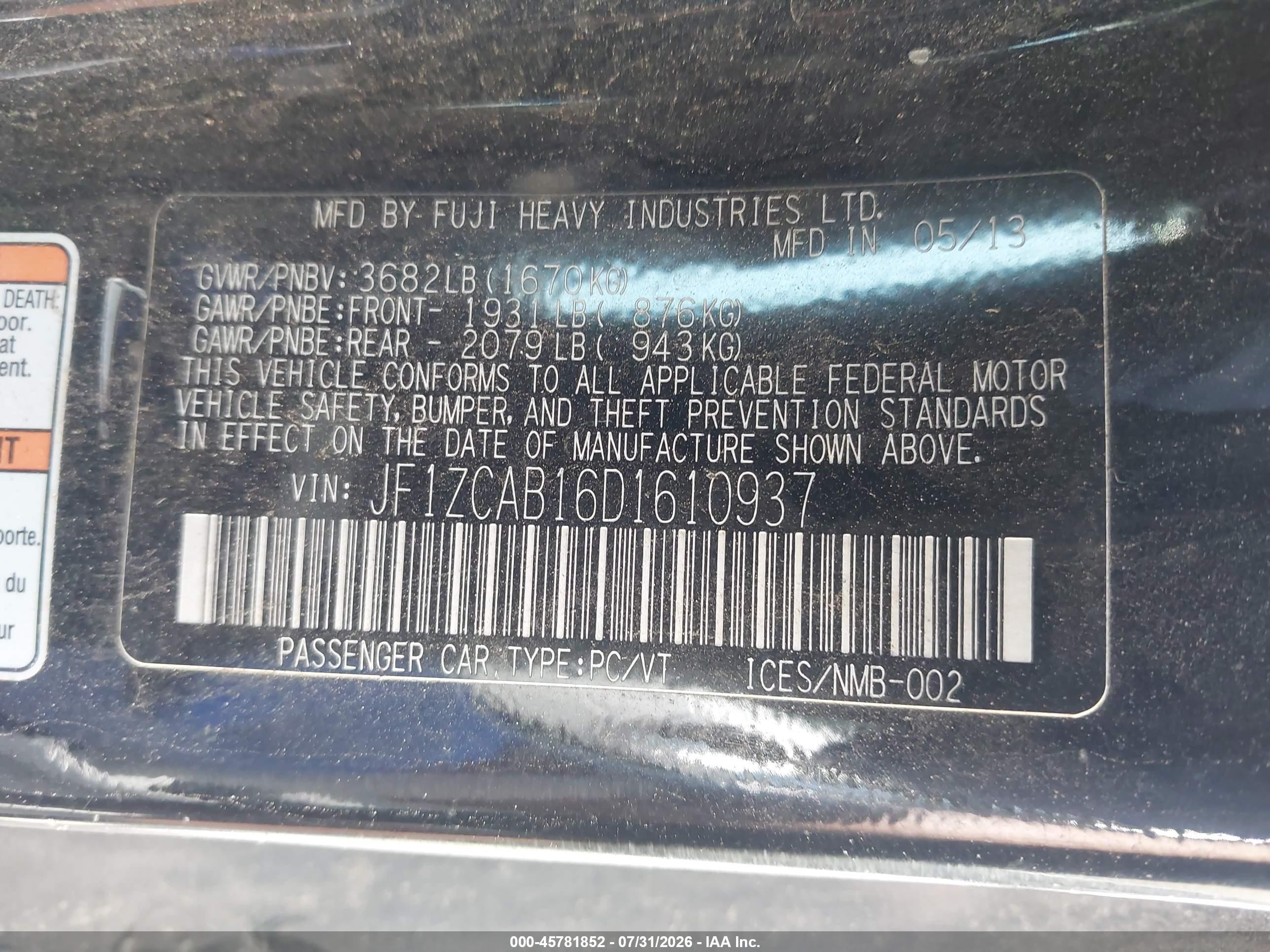 2013 Subaru Brz Premium Black vin: JF1ZCAB16D1610937