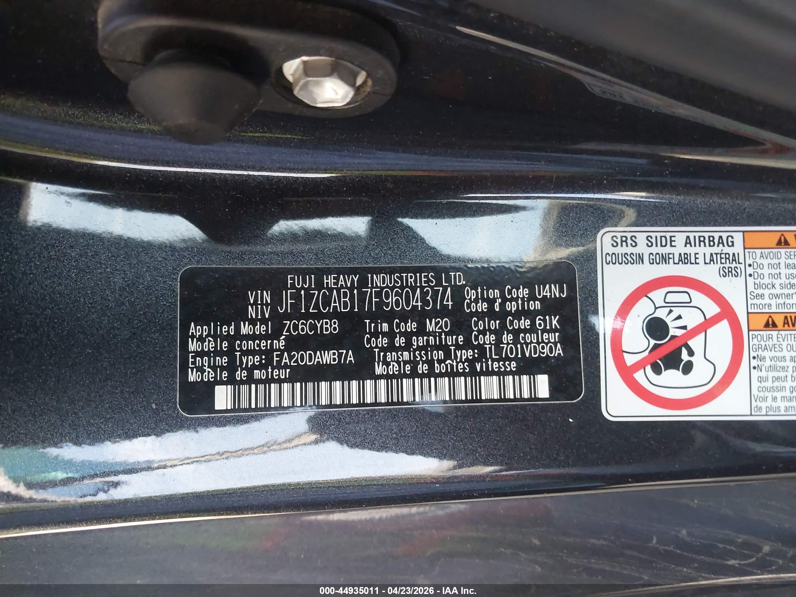 2015 Subaru Brz Premium Gray vin: JF1ZCAB17F9604374