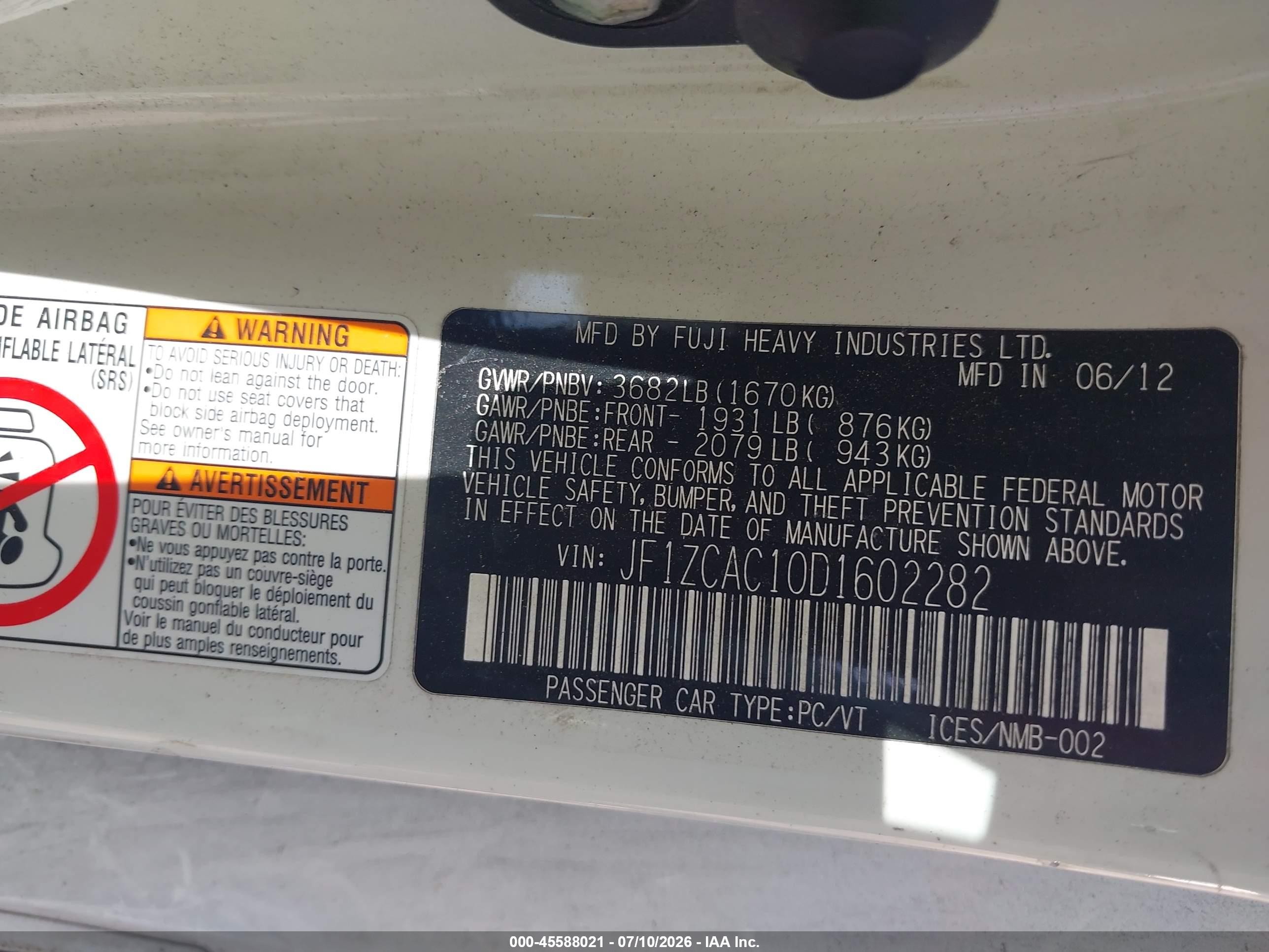 2013 Subaru Brz Limited Белый vin: JF1ZCAC10D1602282