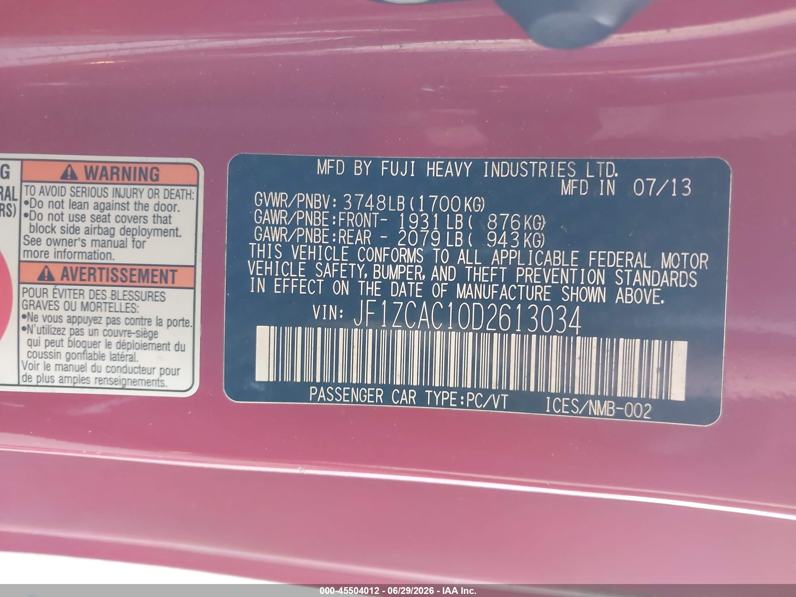 2013 Subaru Brz Limited Red vin: JF1ZCAC10D2613034