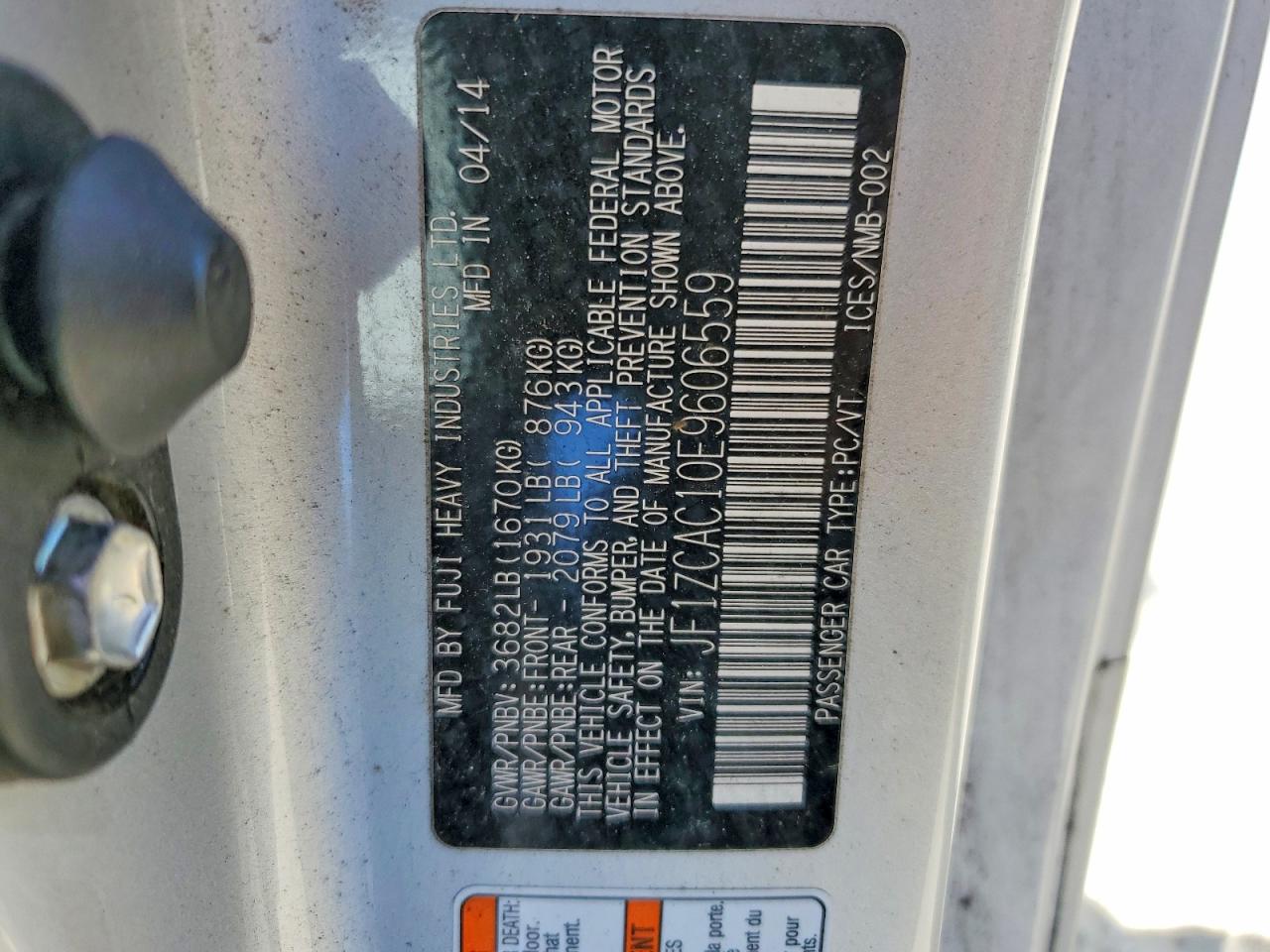 2014 Subaru Brz 2.0 Limited Silver vin: JF1ZCAC10E9606559