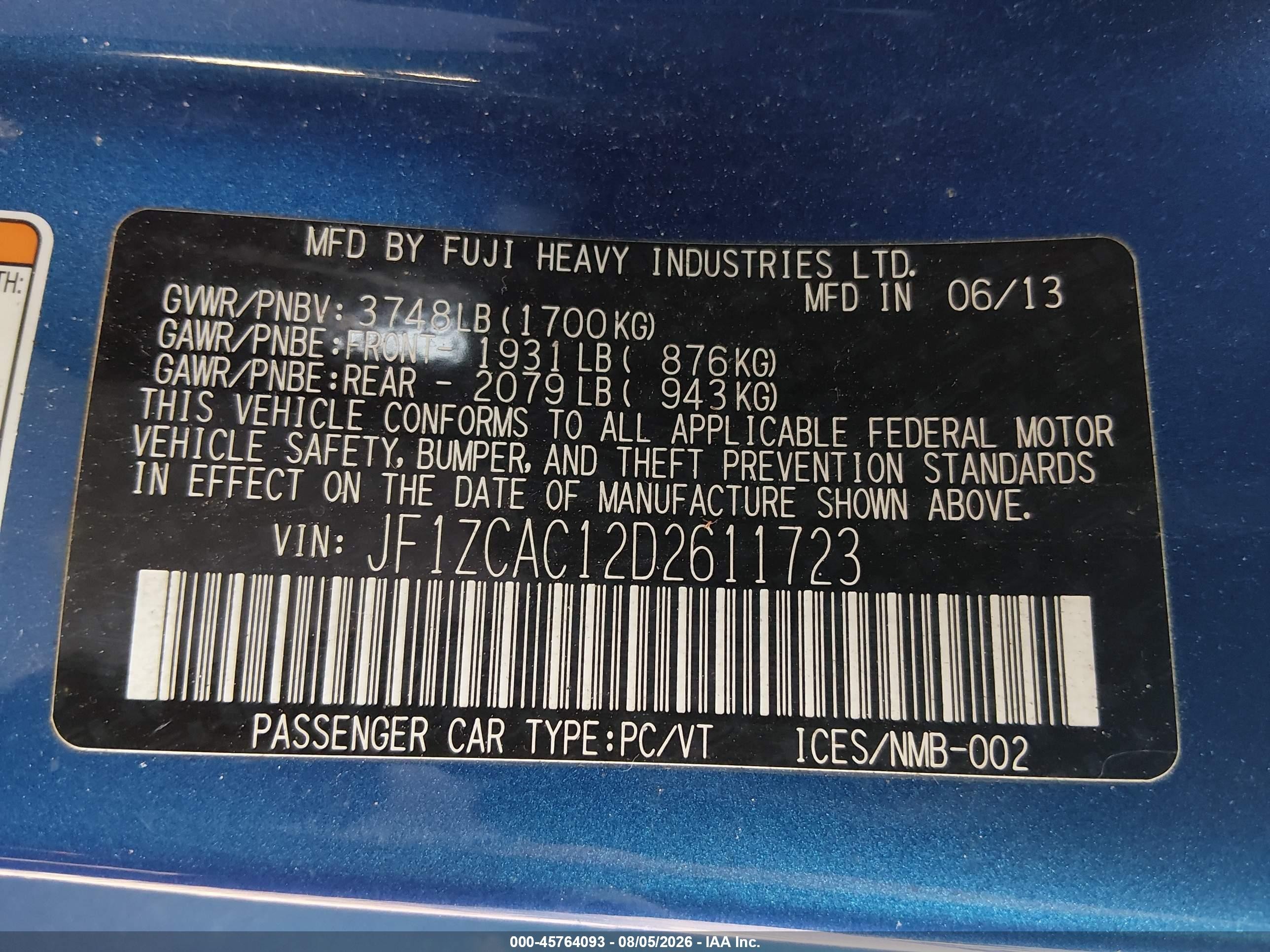 2013 Subaru Brz Limited Blue vin: JF1ZCAC12D2611723