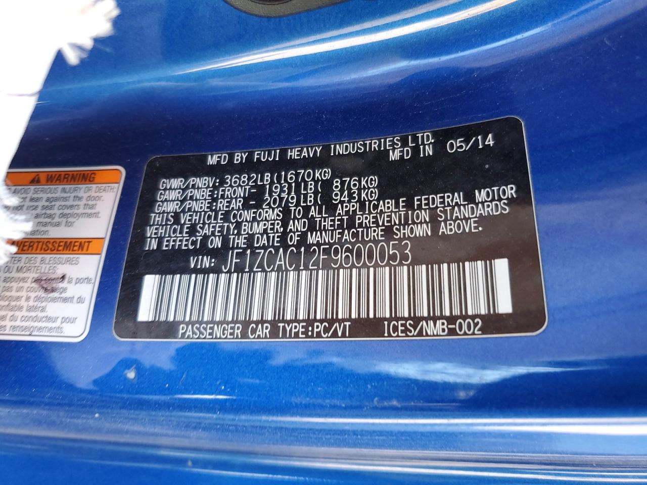 2015 Subaru Brz 2.0 Limited Blue vin: JF1ZCAC12F9600053