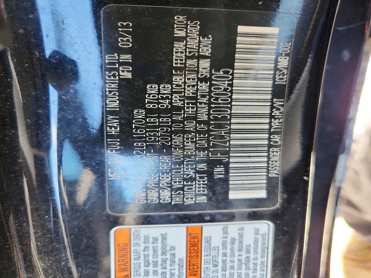2013 Subaru Brz 2.0 Limited Black vin: JF1ZCAC13D1609405